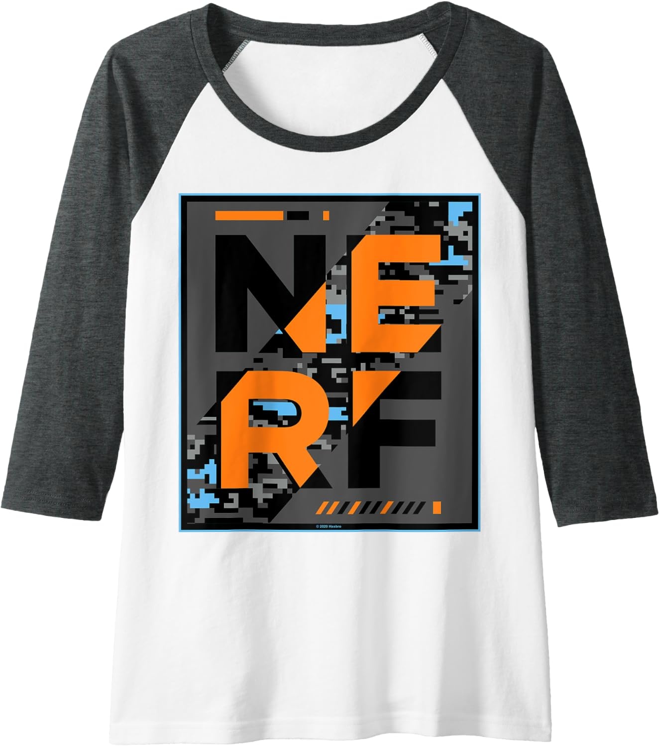 image:imageNerf Camouflage Glitch Poster Raglan Baseball TeeDark Heather GreyWhite