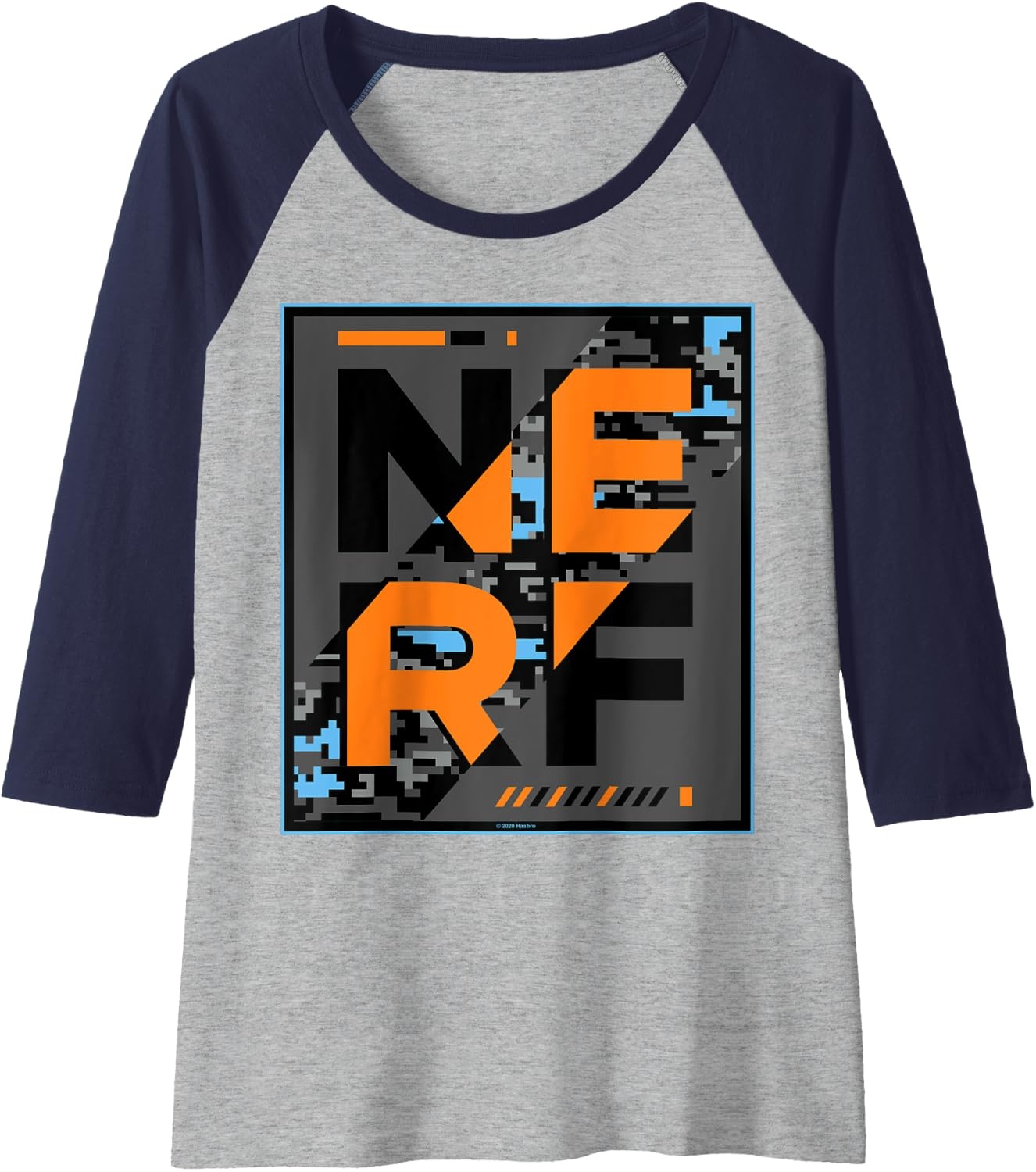 image:imageNerf Camouflage Glitch Poster Raglan Baseball TeeNavy BlueAthletic Heather