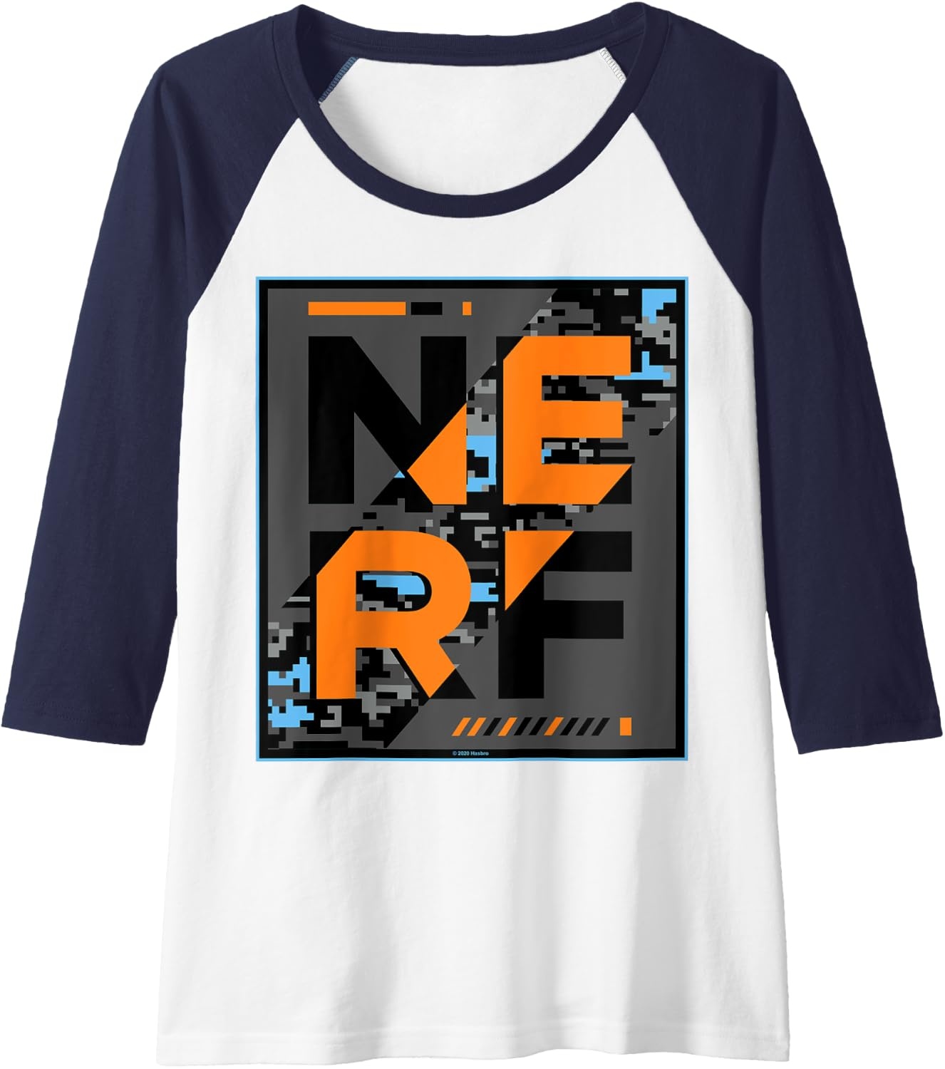 image:imageNerf Camouflage Glitch Poster Raglan Baseball TeeNavy BlueWhite