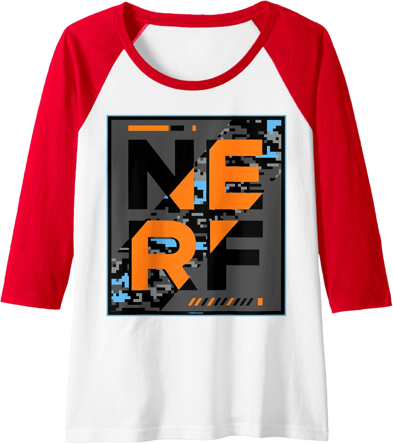 image:imageNerf Camouflage Glitch Poster Raglan Baseball TeeRedWhite