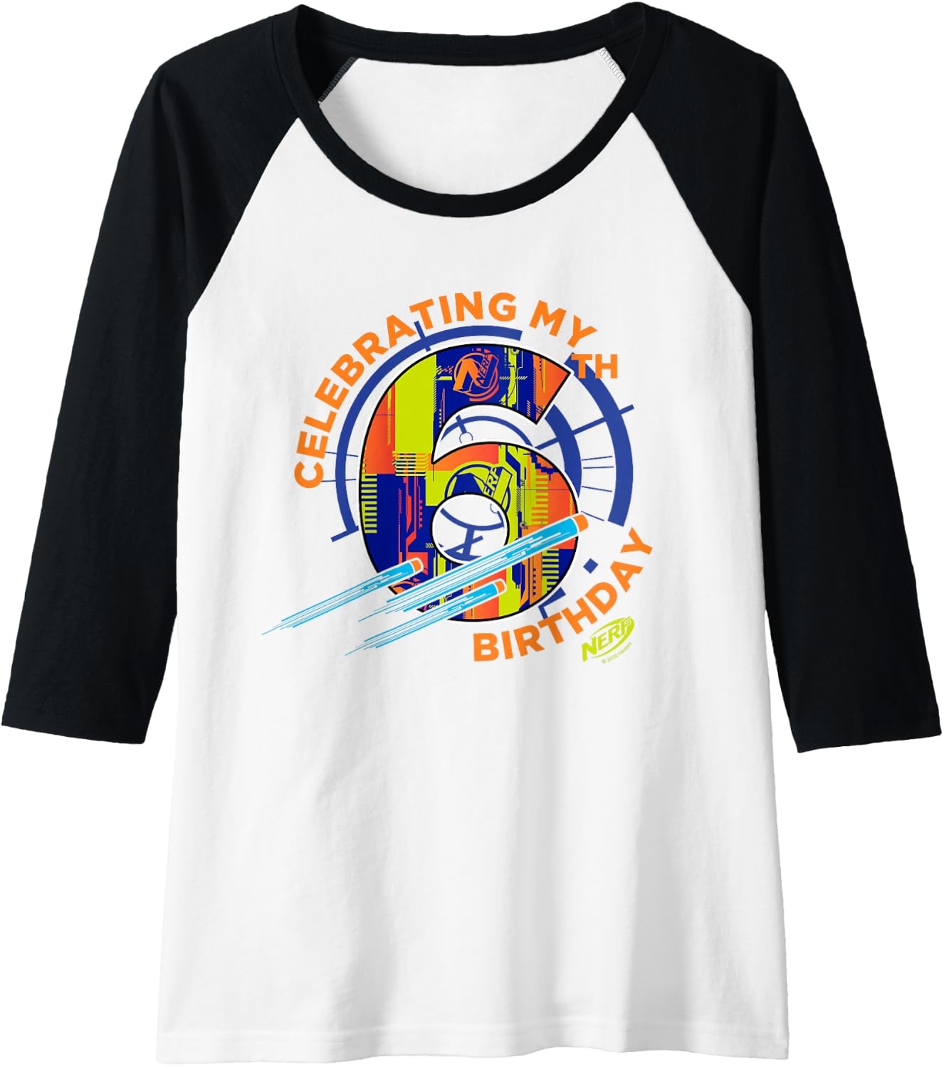 image:imageNerf Celebrating My 6th Birthday Raglan Baseball TeeBlackWhite