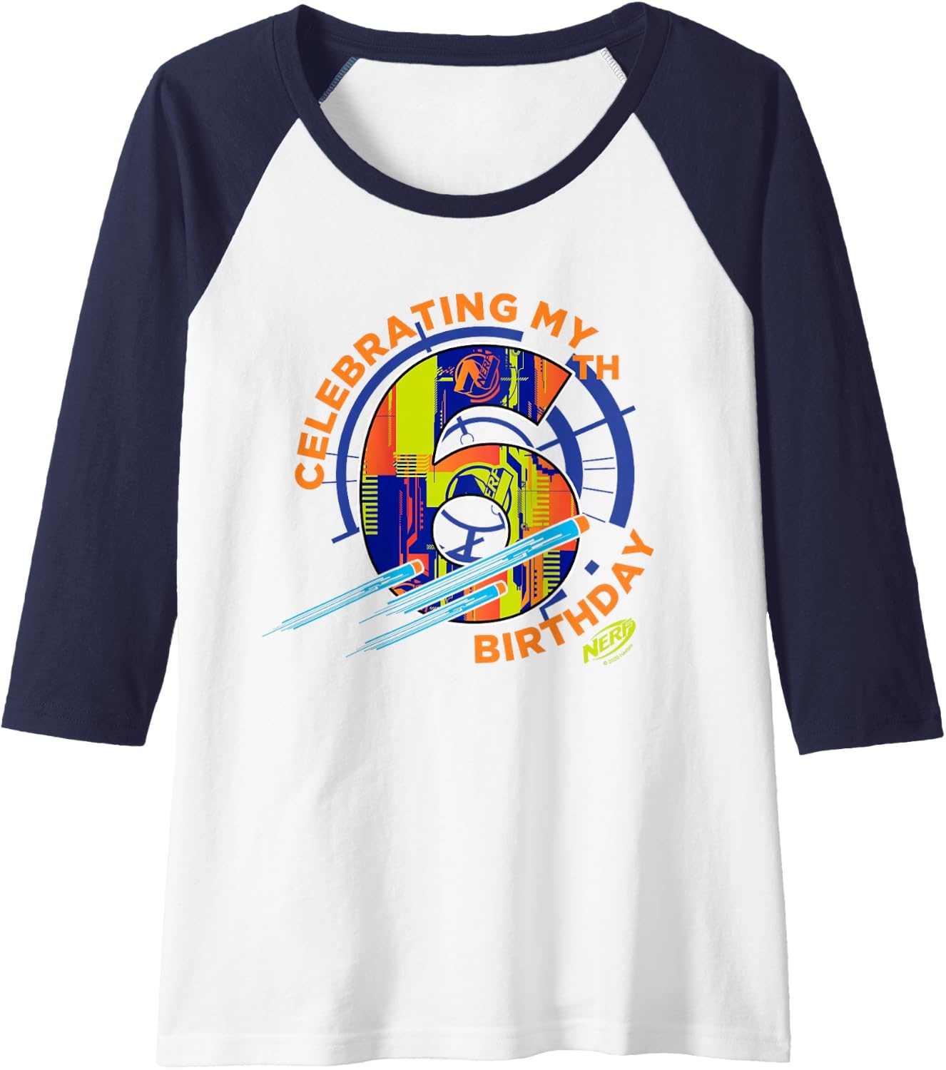 image:imageNerf Celebrating My 6th Birthday Raglan Baseball TeeNavy BlueWhite