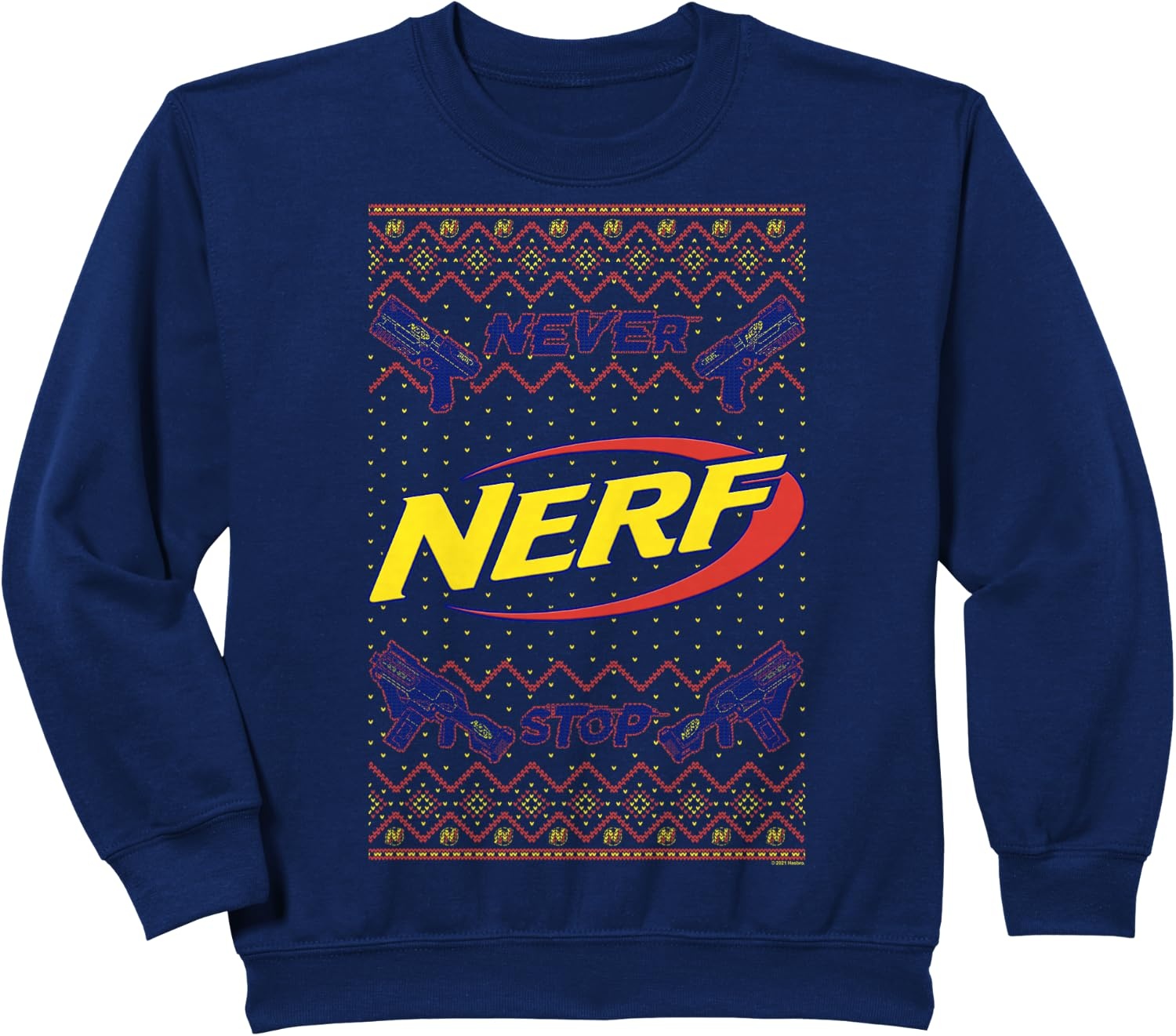 image:imageNerf Christmas Never Stop Ugly Sweater SweatshirtNavy Blue