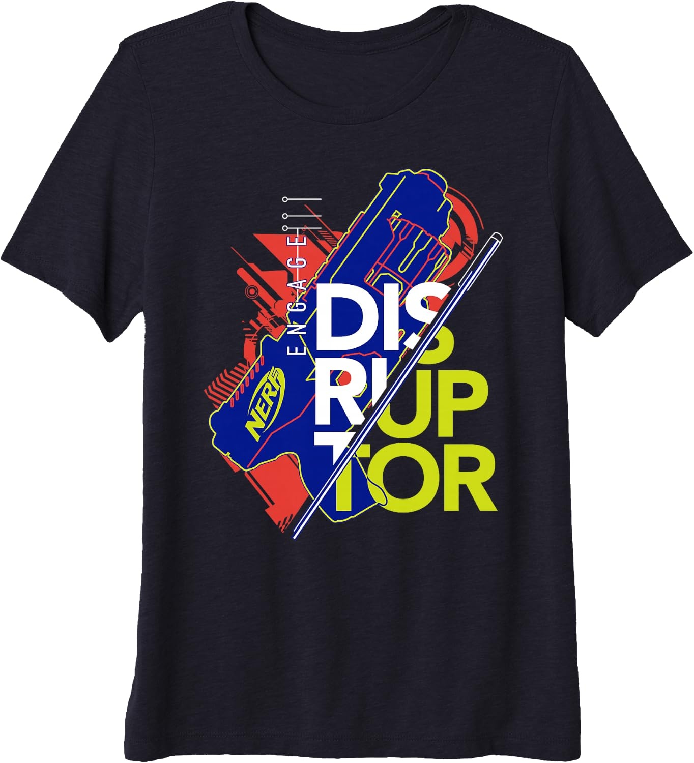 image:imageNerf Engage Disruptor Retro Vintage Text Stack Premium Triblend TShirtNavy Blue