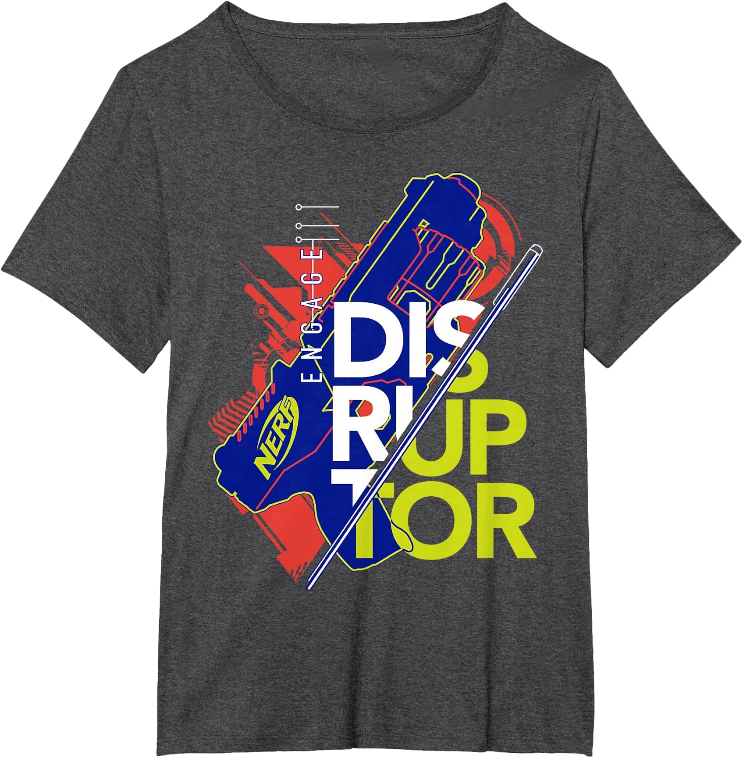 image:imageNerf Engage Disruptor Retro Vintage Text Stack TShirtDark Heather Grey
