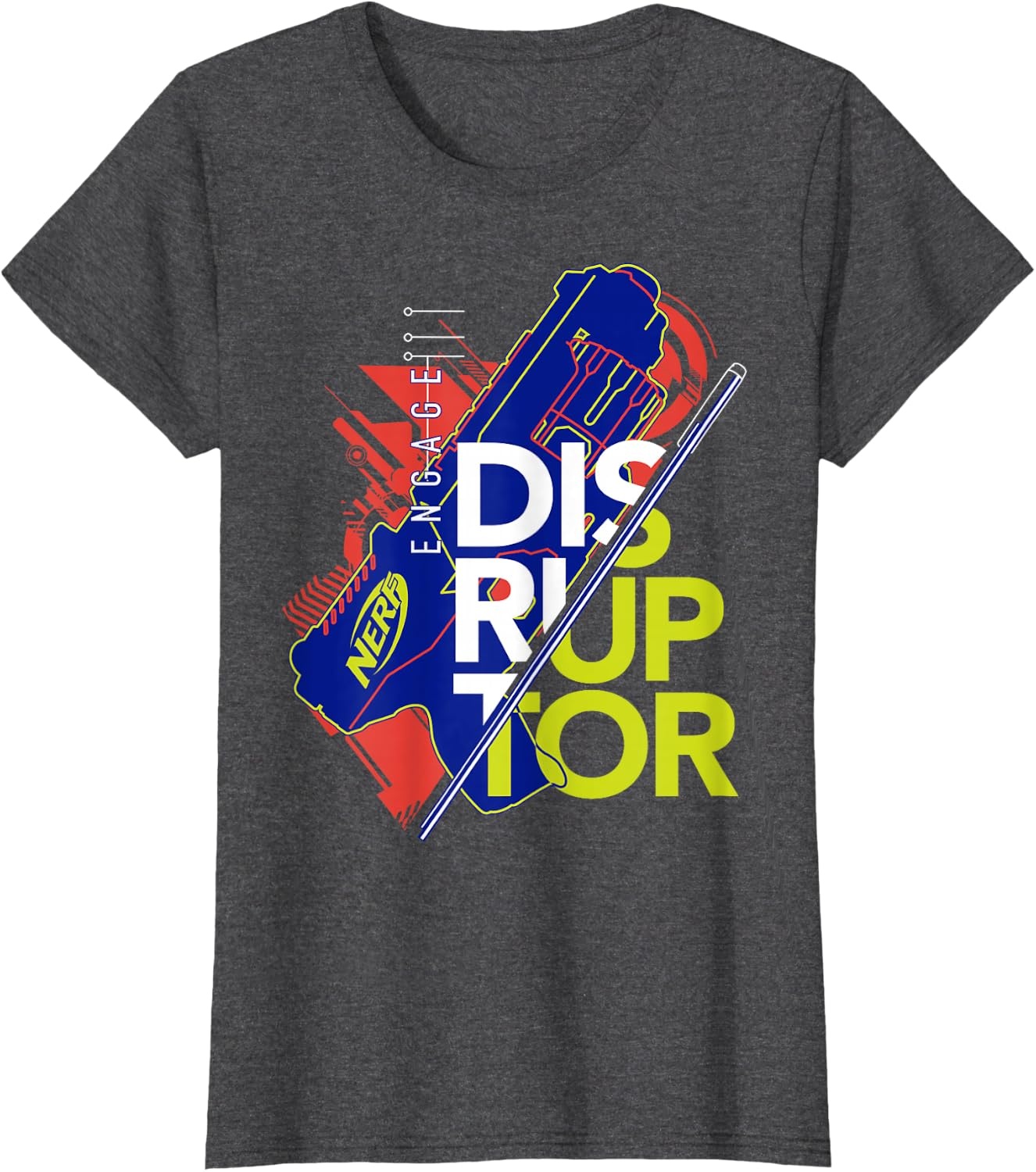 image:imageNerf Engage Disruptor Retro Vintage Text Stack TShirtDark Heather Grey