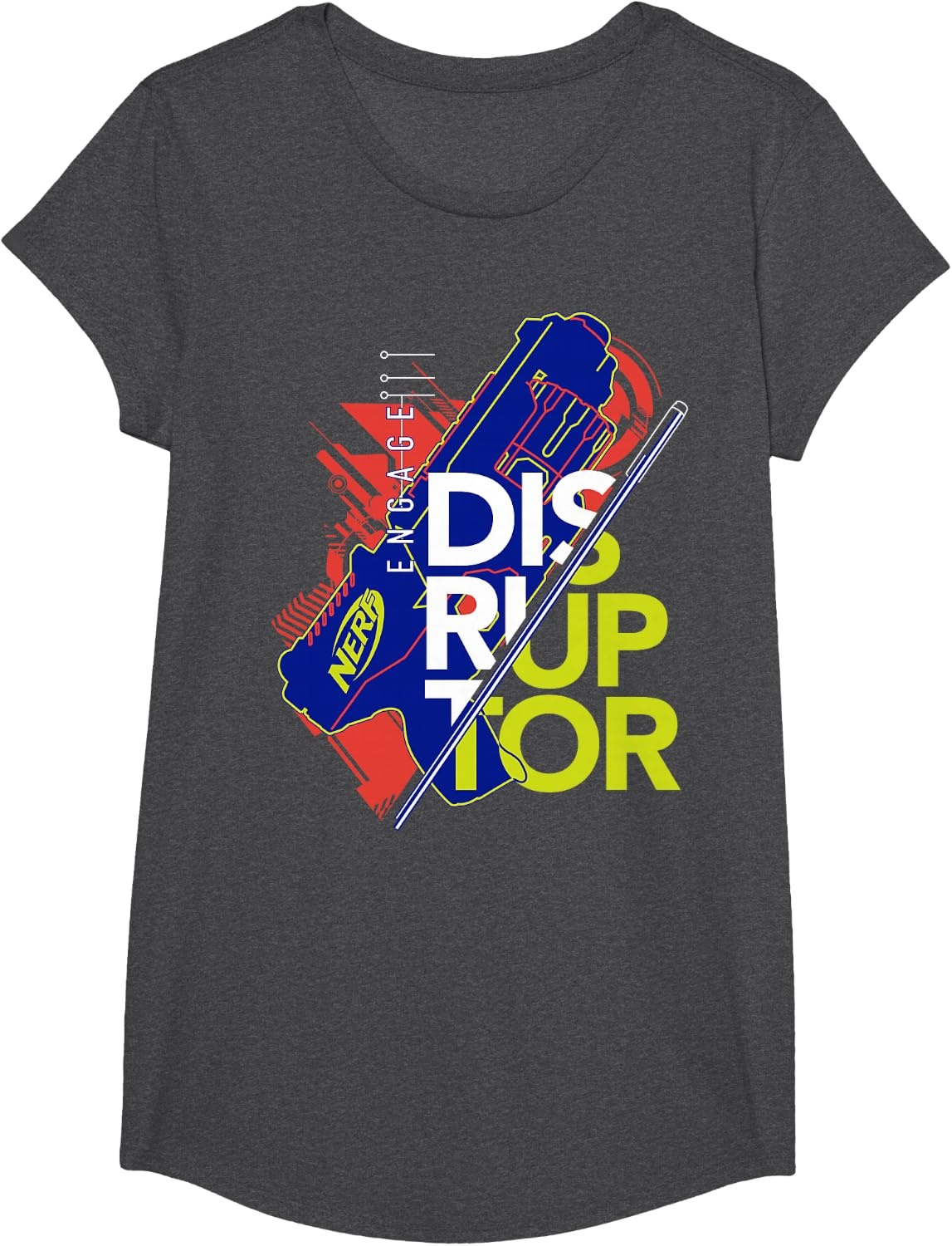 image:imageNerf Engage Disruptor Retro Vintage Text Stack TShirtDark Heather Grey