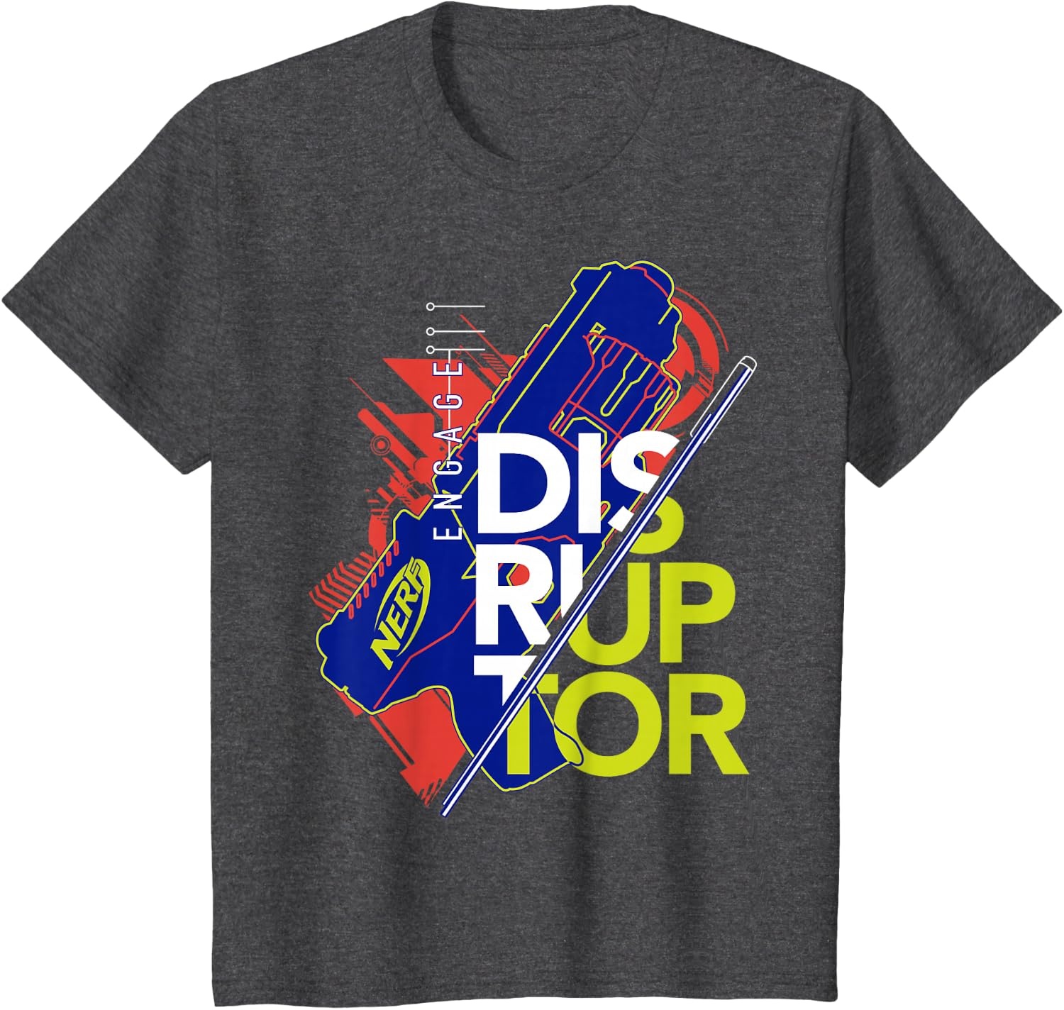 image:imageNerf Engage Disruptor Retro Vintage Text Stack TShirtDark Heather Grey
