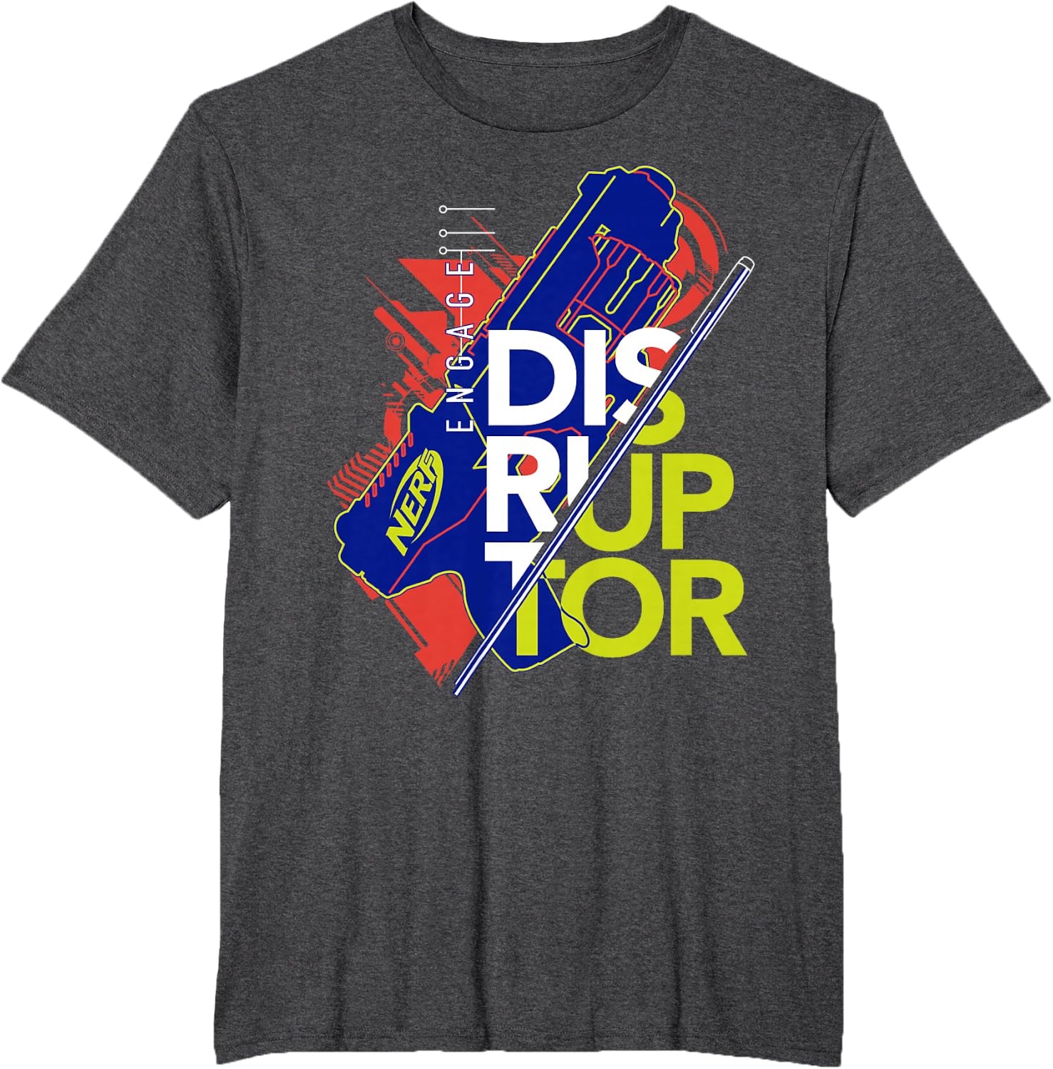 image:imageNerf Engage Disruptor Retro Vintage Text Stack TShirtDark Heather Grey