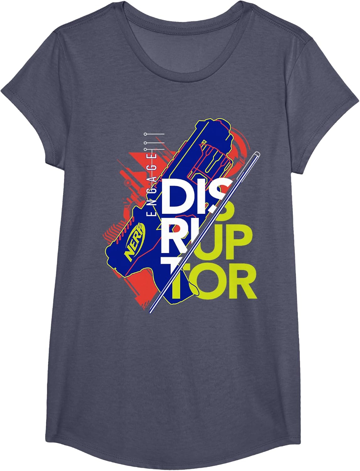 image:imageNerf Engage Disruptor Retro Vintage Text Stack TShirtHeather Blue