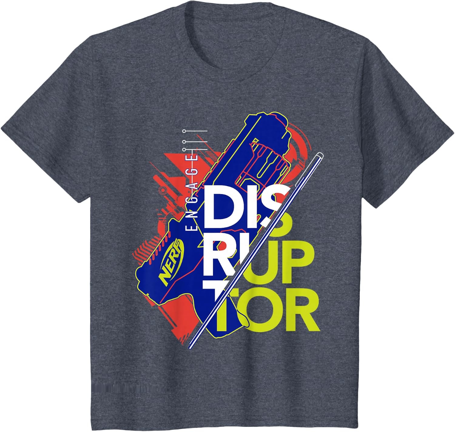 image:imageNerf Engage Disruptor Retro Vintage Text Stack TShirtHeather Blue