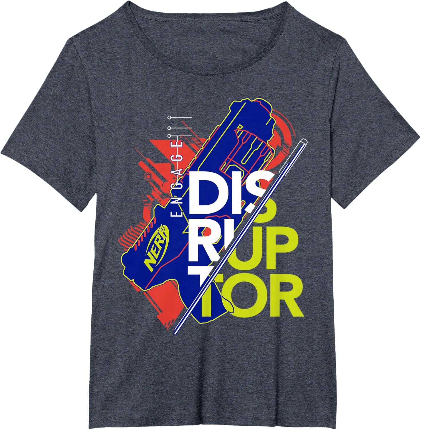 image:imageNerf Engage Disruptor Retro Vintage Text Stack TShirtHeather Blue