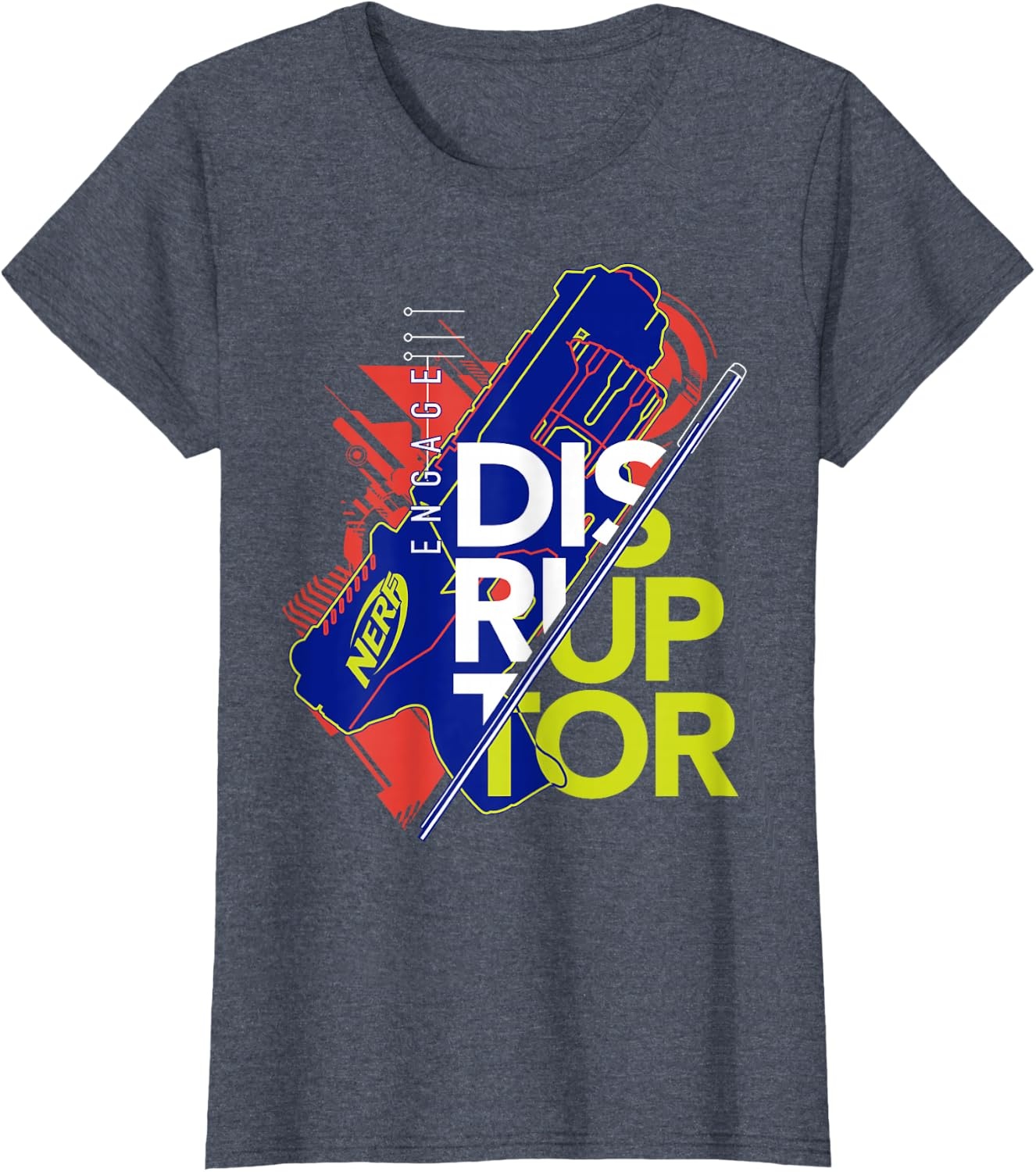 image:imageNerf Engage Disruptor Retro Vintage Text Stack TShirtHeather Blue
