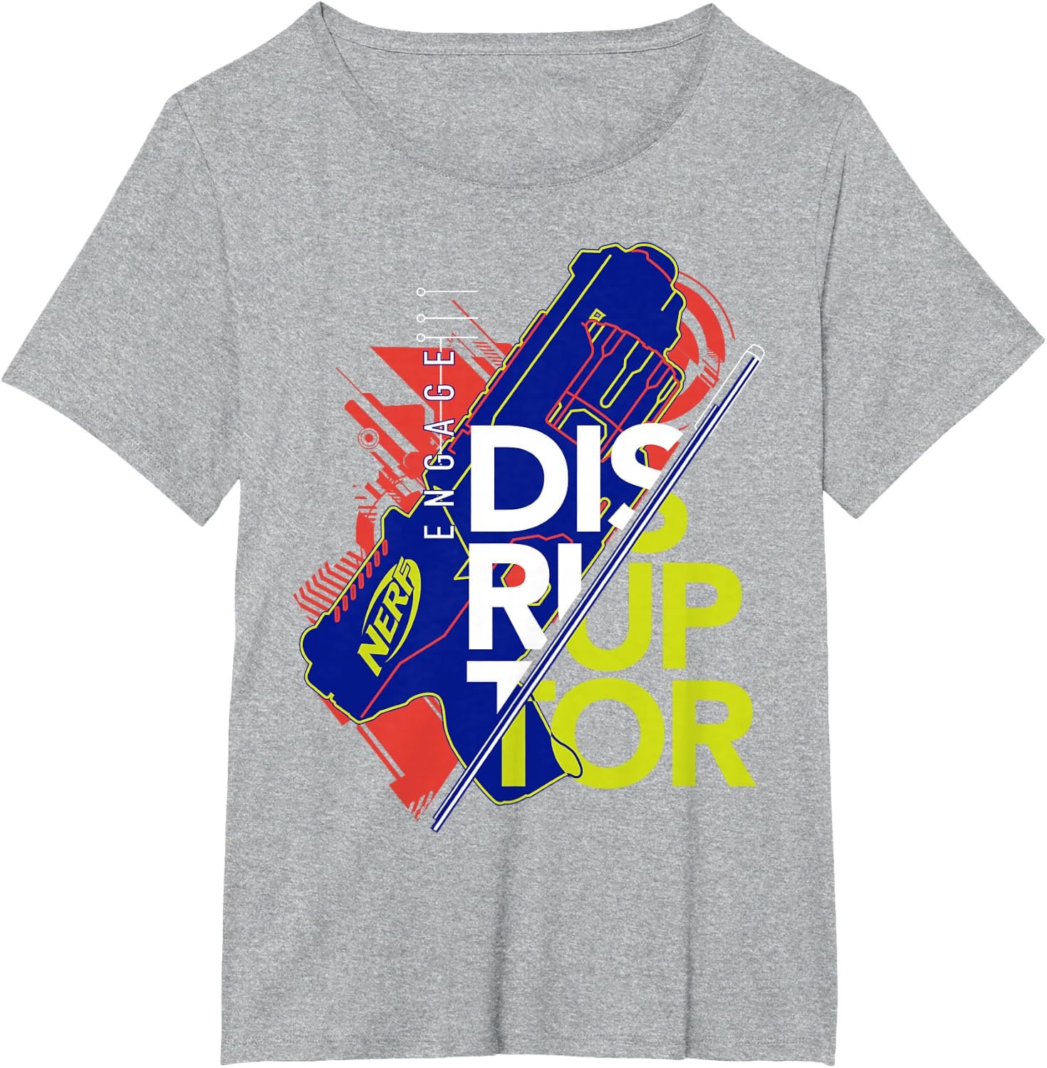 image:imageNerf Engage Disruptor Retro Vintage Text Stack TShirtHeather Grey