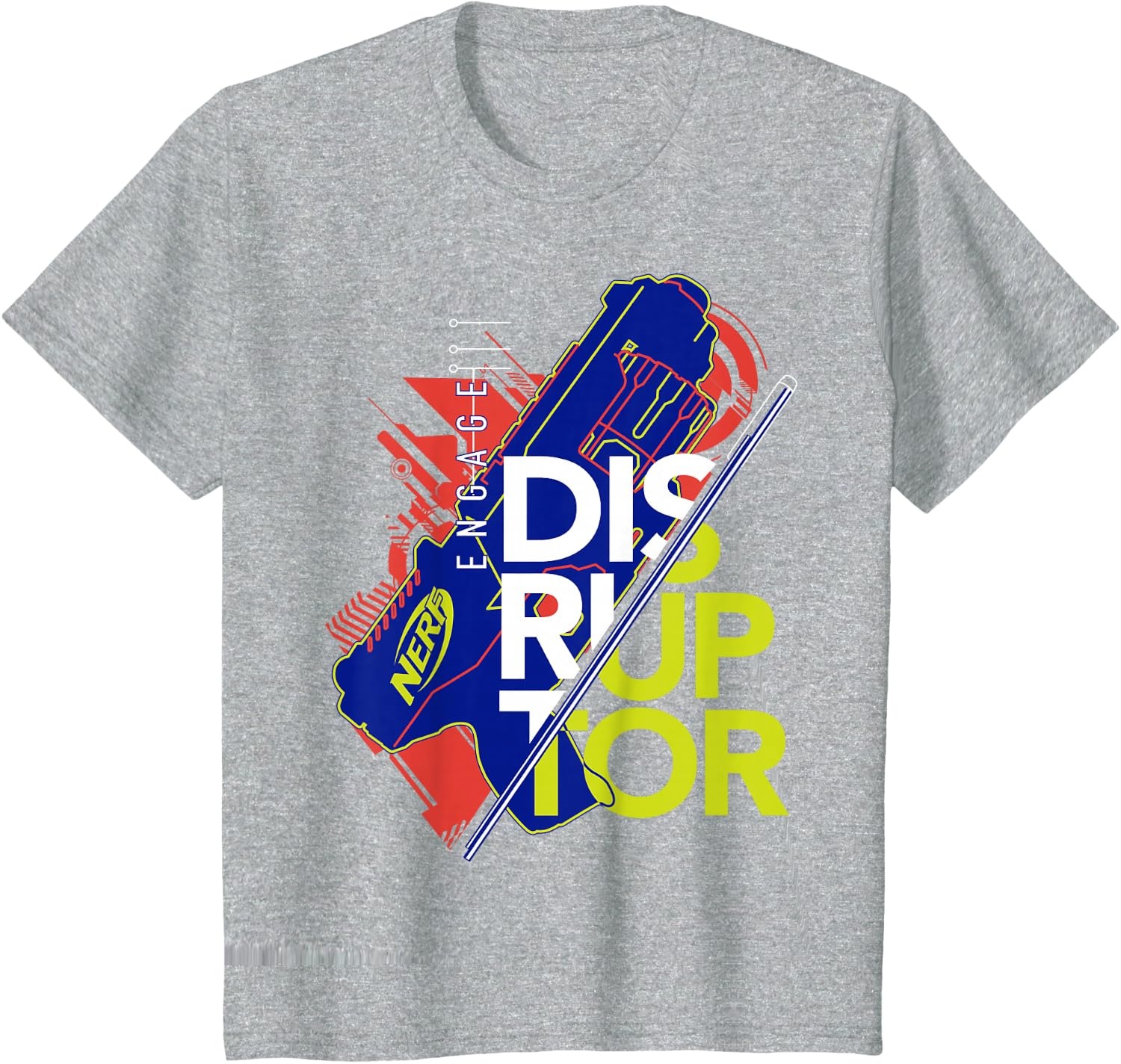 image:imageNerf Engage Disruptor Retro Vintage Text Stack TShirtHeather Grey