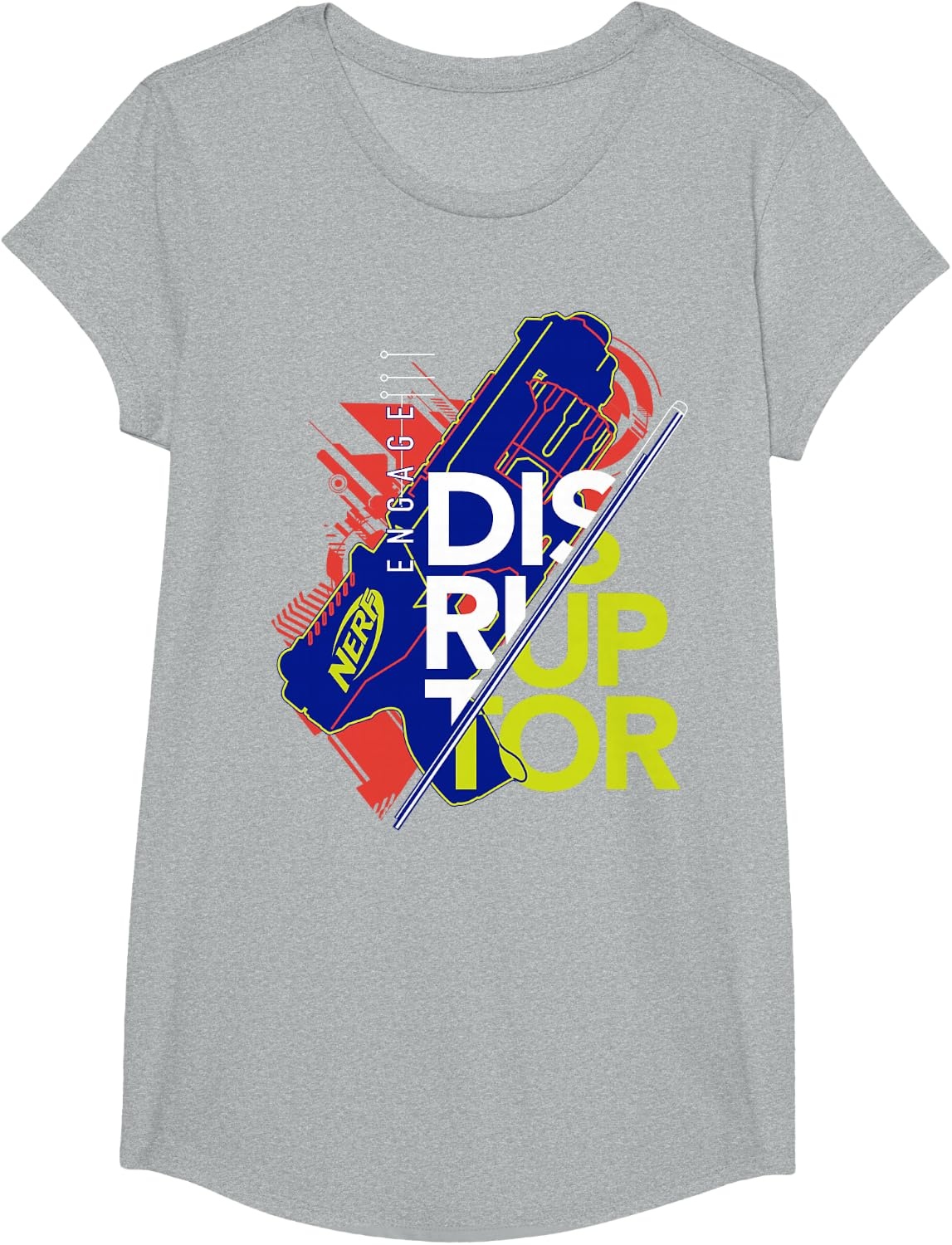 image:imageNerf Engage Disruptor Retro Vintage Text Stack TShirtHeather Grey