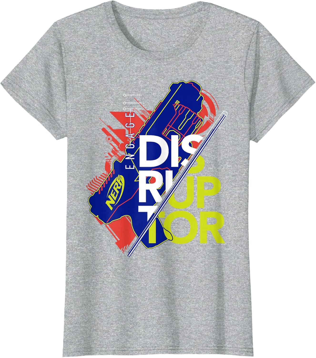 image:imageNerf Engage Disruptor Retro Vintage Text Stack TShirtHeather Grey