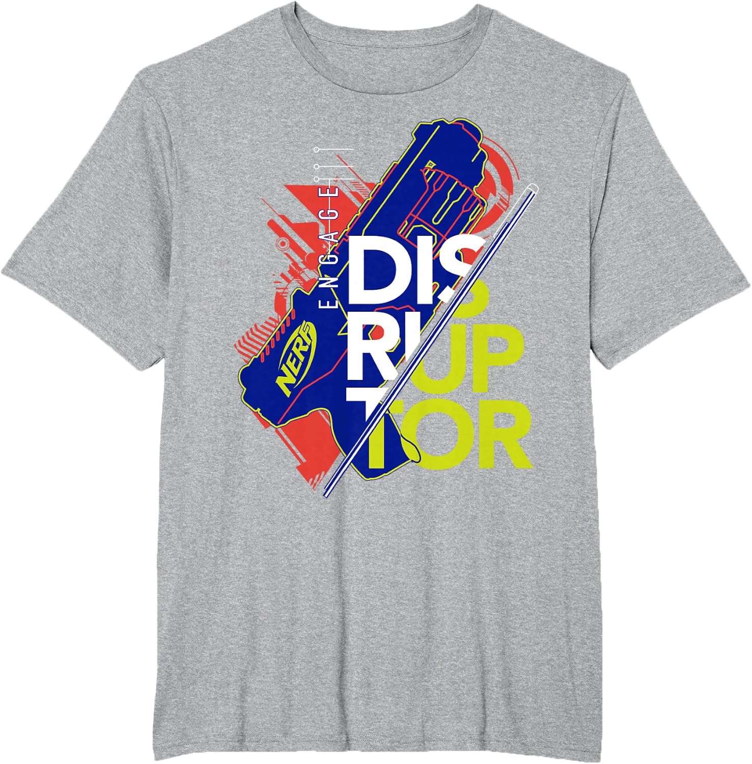 image:imageNerf Engage Disruptor Retro Vintage Text Stack TShirtHeather Grey