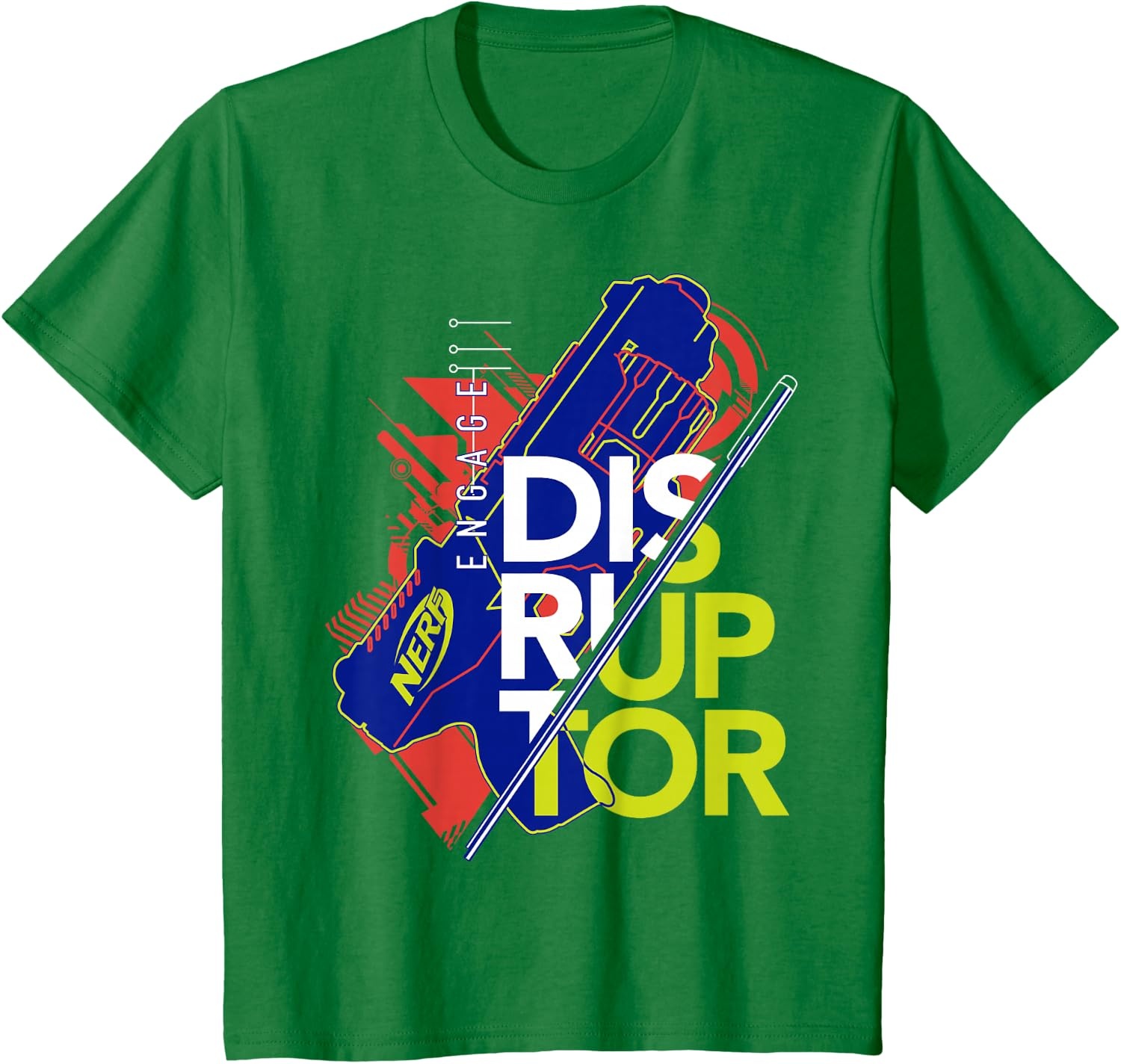 image:imageNerf Engage Disruptor Retro Vintage Text Stack TShirtKelly Green