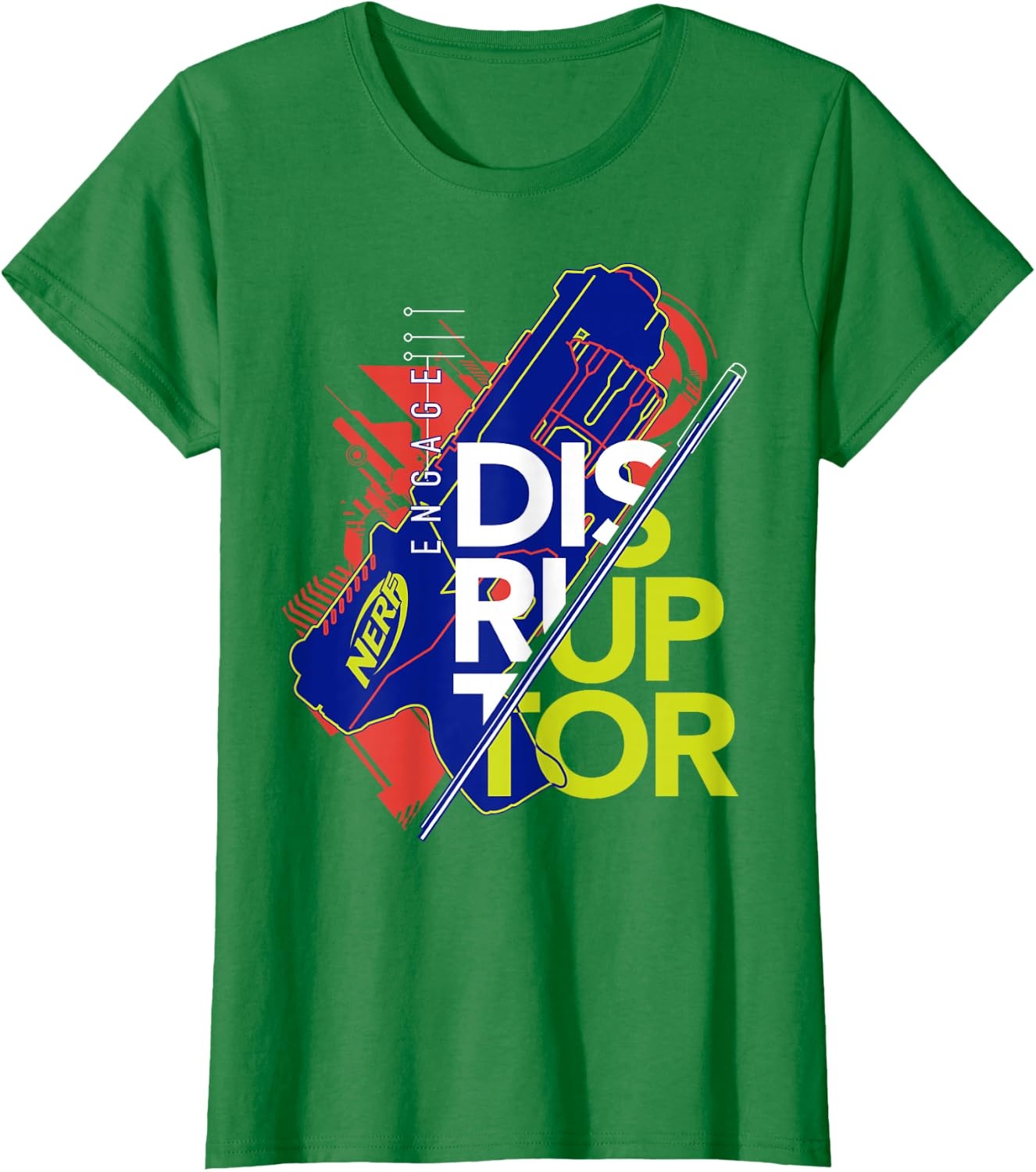 image:imageNerf Engage Disruptor Retro Vintage Text Stack TShirtKelly Green