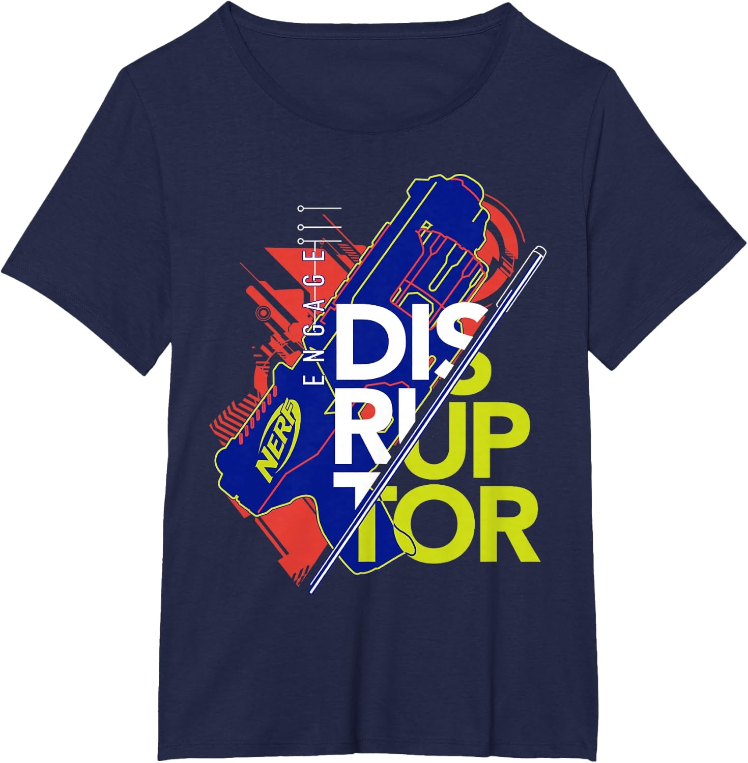 image:imageNerf Engage Disruptor Retro Vintage Text Stack TShirtNavy Blue