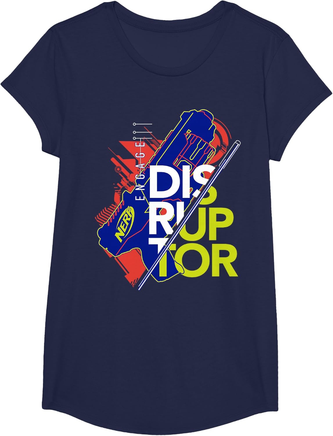image:imageNerf Engage Disruptor Retro Vintage Text Stack TShirtNavy Blue
