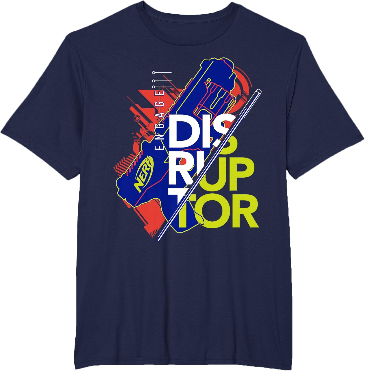 image:imageNerf Engage Disruptor Retro Vintage Text Stack TShirtNavy Blue