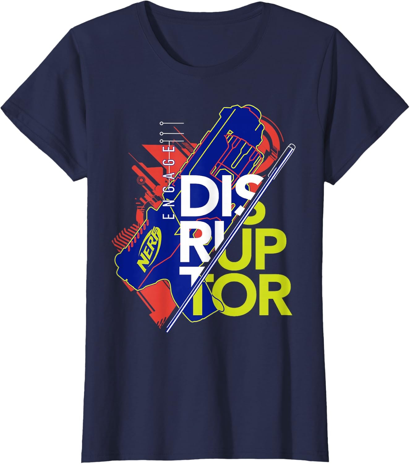 image:imageNerf Engage Disruptor Retro Vintage Text Stack TShirtNavy Blue