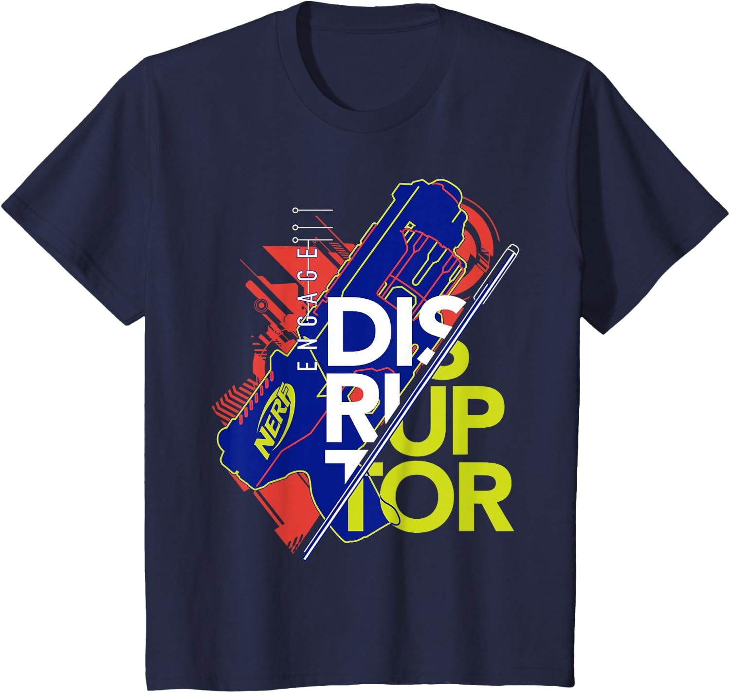 image:imageNerf Engage Disruptor Retro Vintage Text Stack TShirtNavy Blue