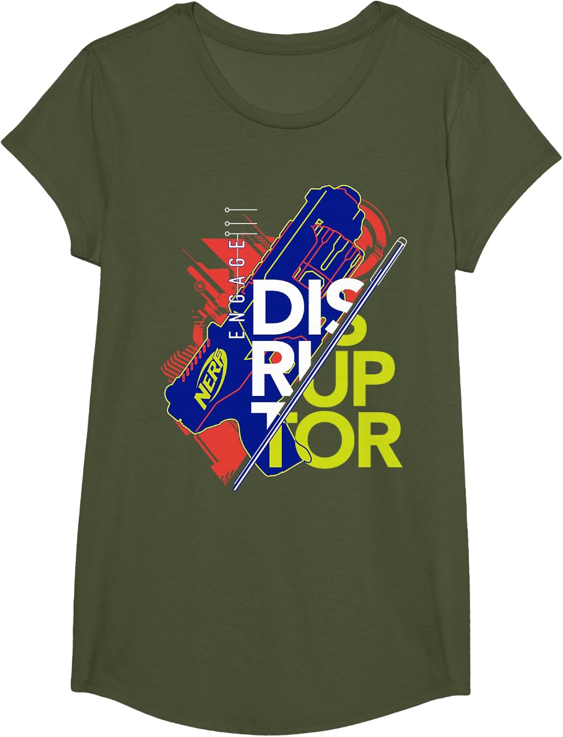 image:imageNerf Engage Disruptor Retro Vintage Text Stack TShirtOlive Green