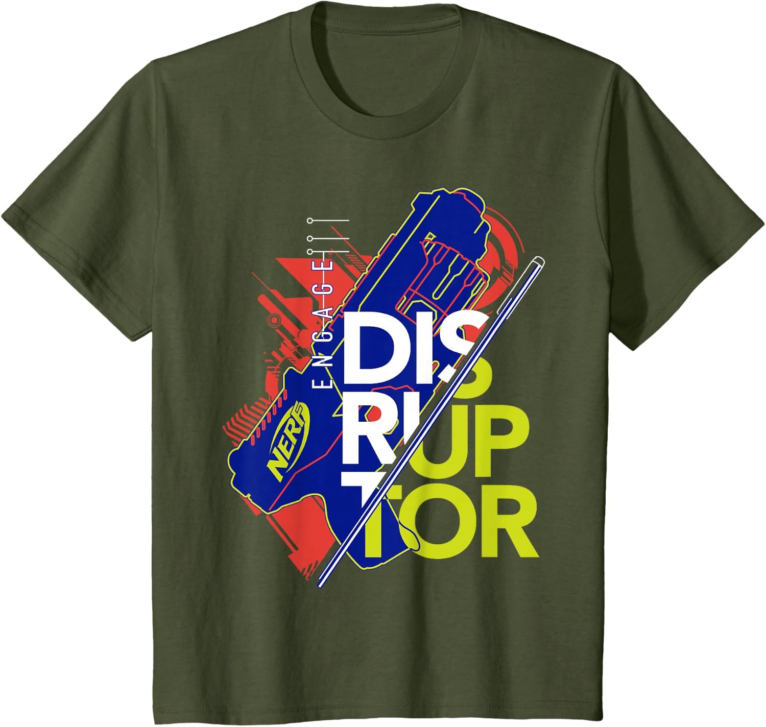 image:imageNerf Engage Disruptor Retro Vintage Text Stack TShirtOlive Green