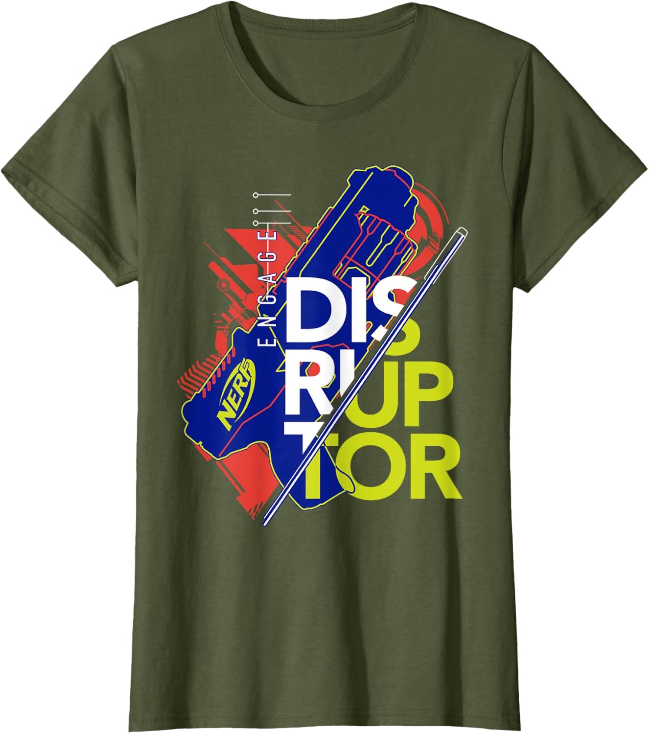 image:imageNerf Engage Disruptor Retro Vintage Text Stack TShirtOlive Green