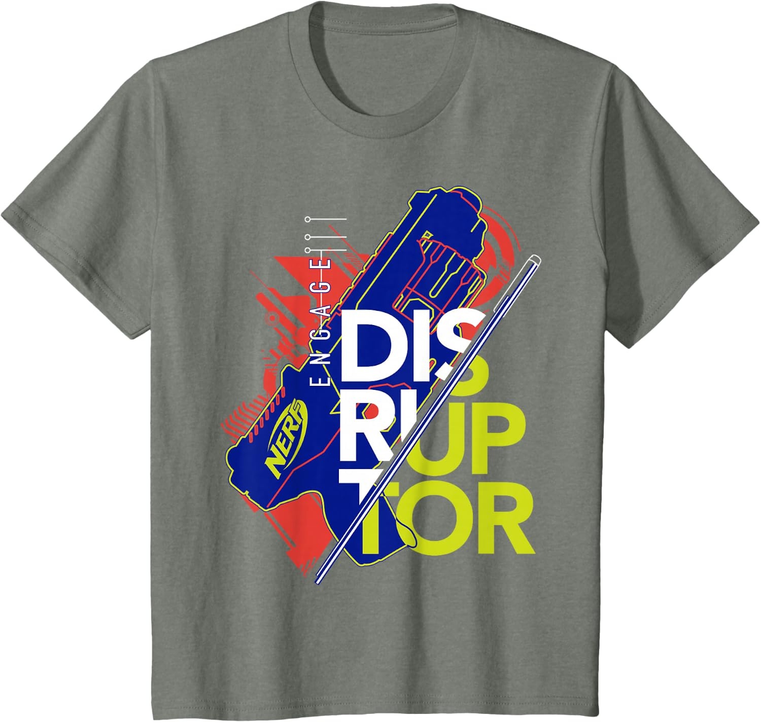image:imageNerf Engage Disruptor Retro Vintage Text Stack TShirtOlive Heather