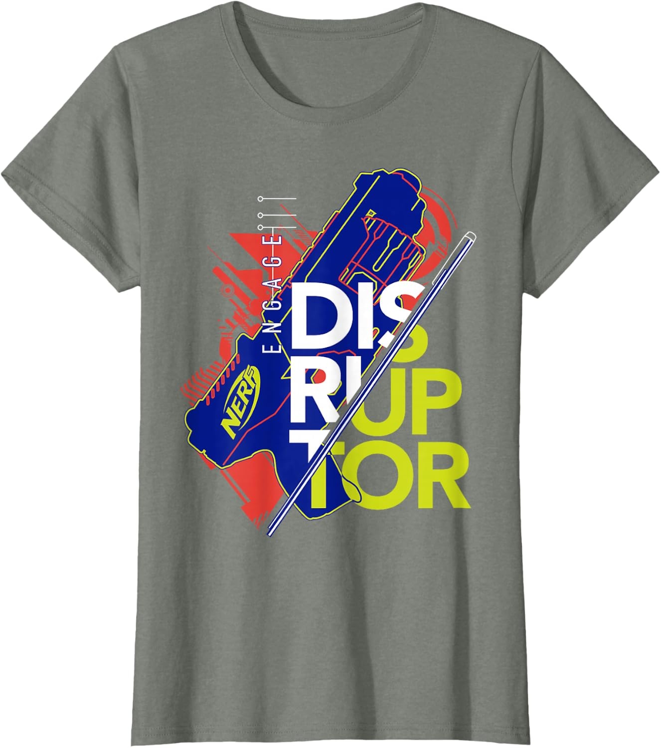 image:imageNerf Engage Disruptor Retro Vintage Text Stack TShirtOlive Heather