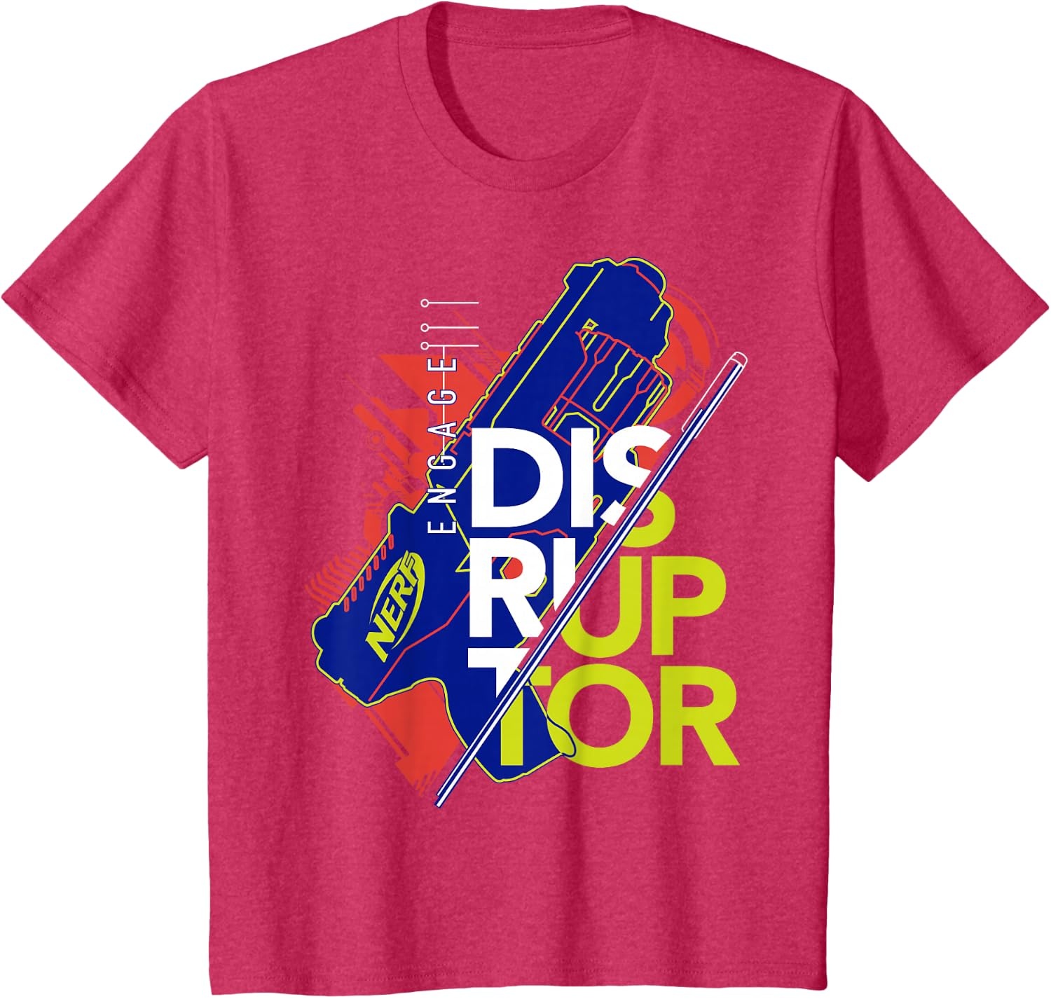 image:imageNerf Engage Disruptor Retro Vintage Text Stack TShirtRed Heather