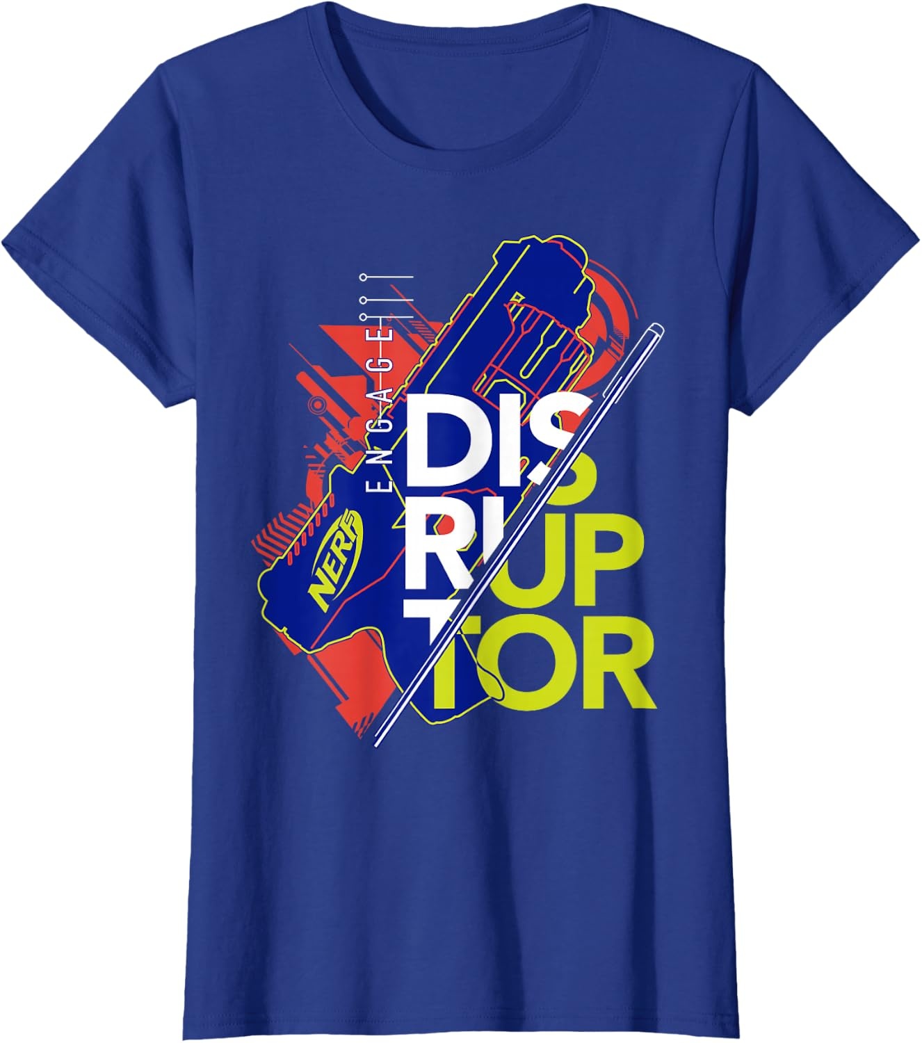 image:imageNerf Engage Disruptor Retro Vintage Text Stack TShirtRoyal Blue