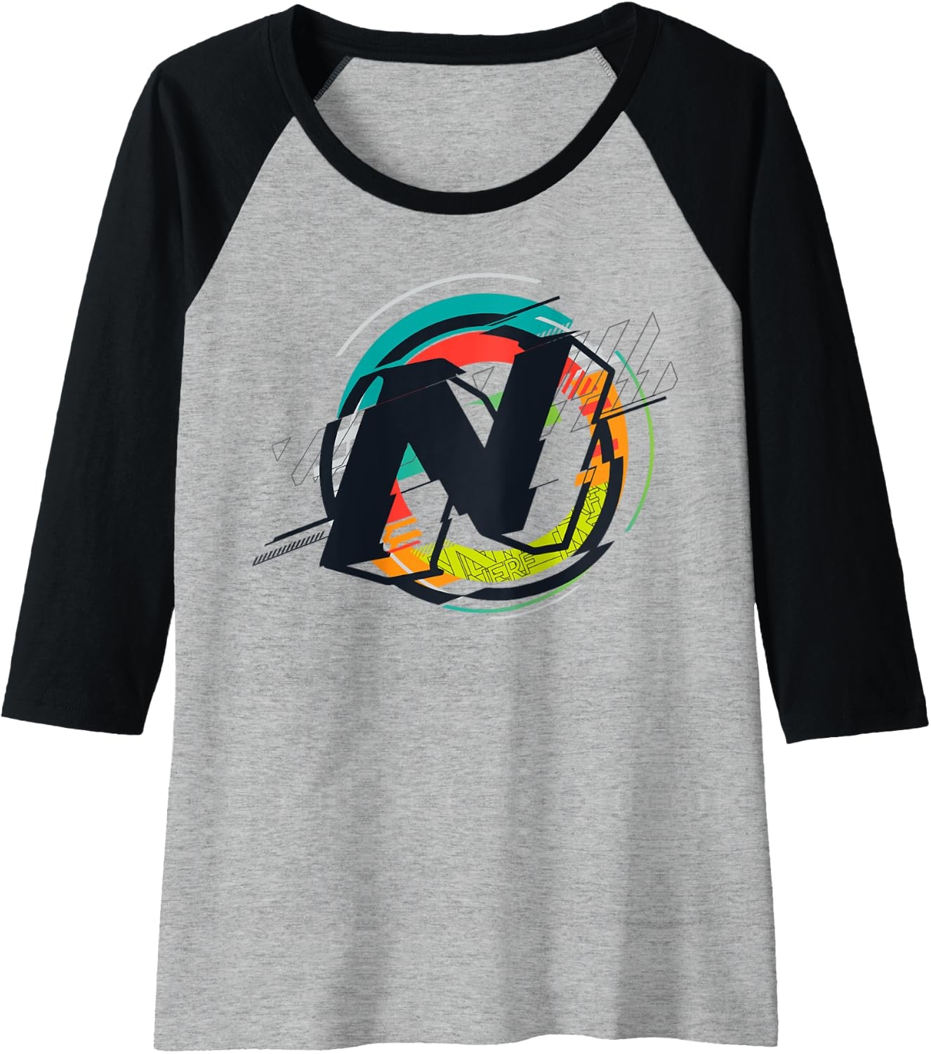 image:imageNerf Glitch Color Graphic Logo Raglan Baseball TeeBlackAthletic Heather