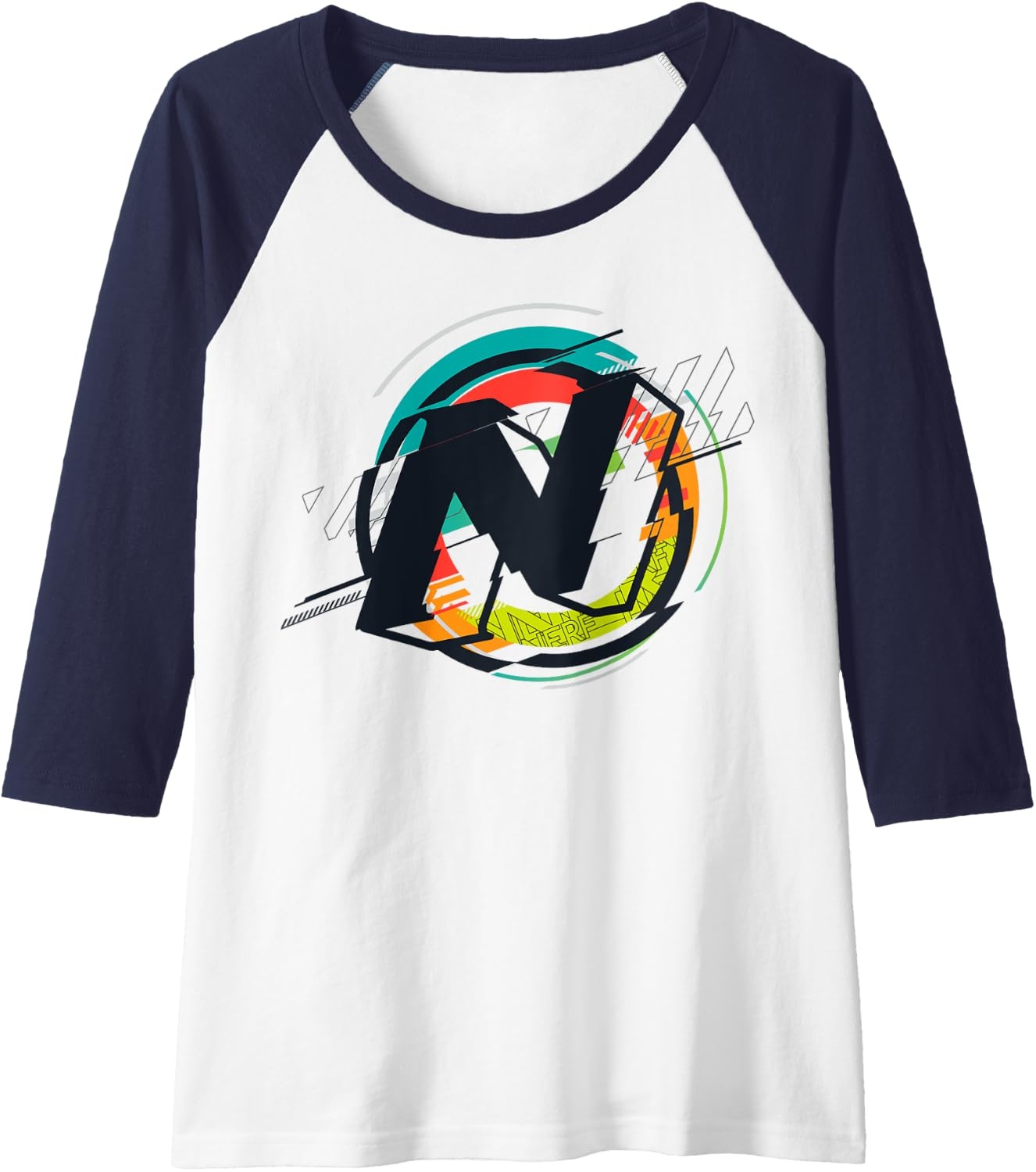 image:imageNerf Glitch Color Graphic Logo Raglan Baseball TeeNavy BlueWhite