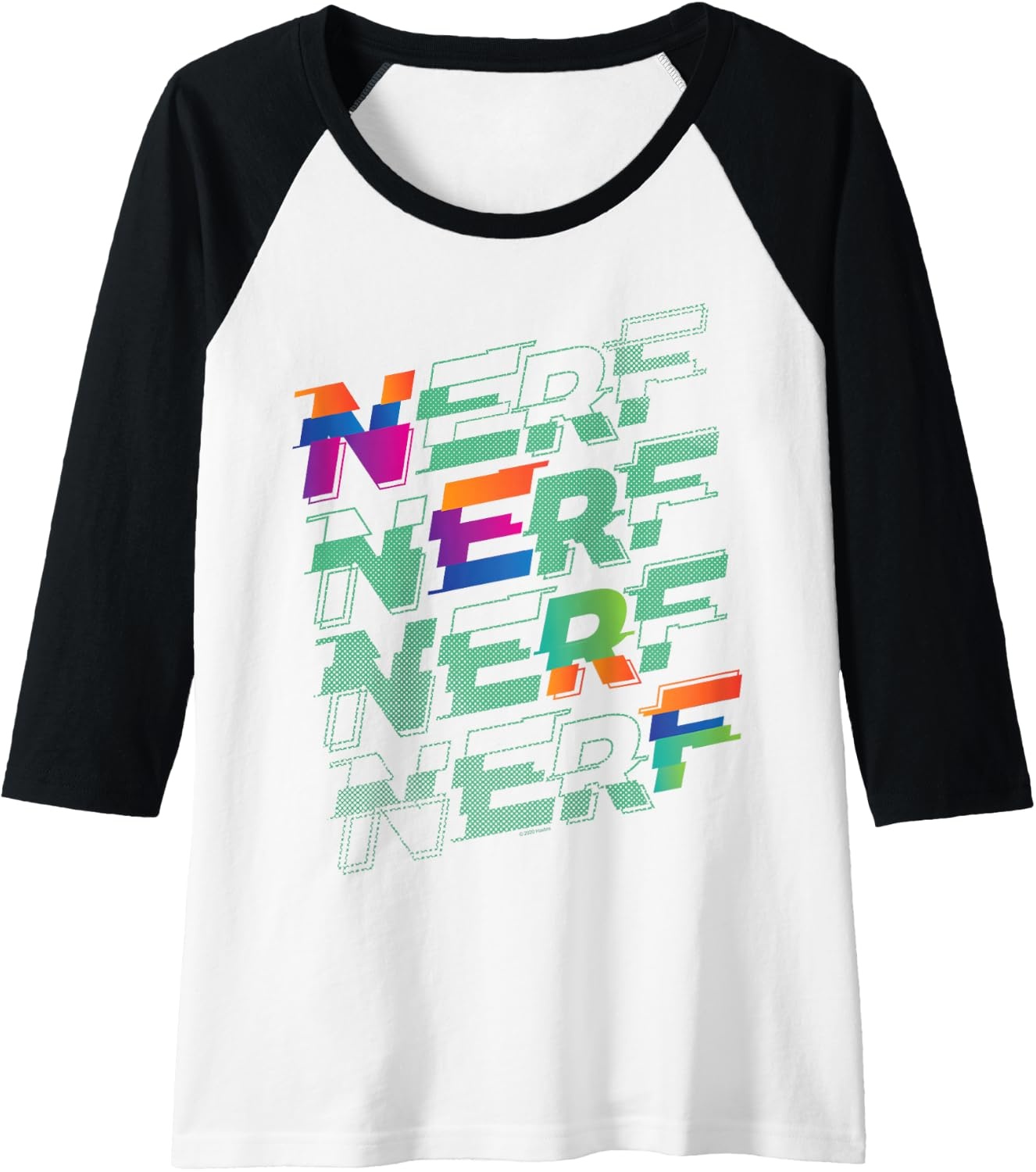 image:imageNerf Glitch Color Logo Stack Raglan Baseball TeeBlackWhite