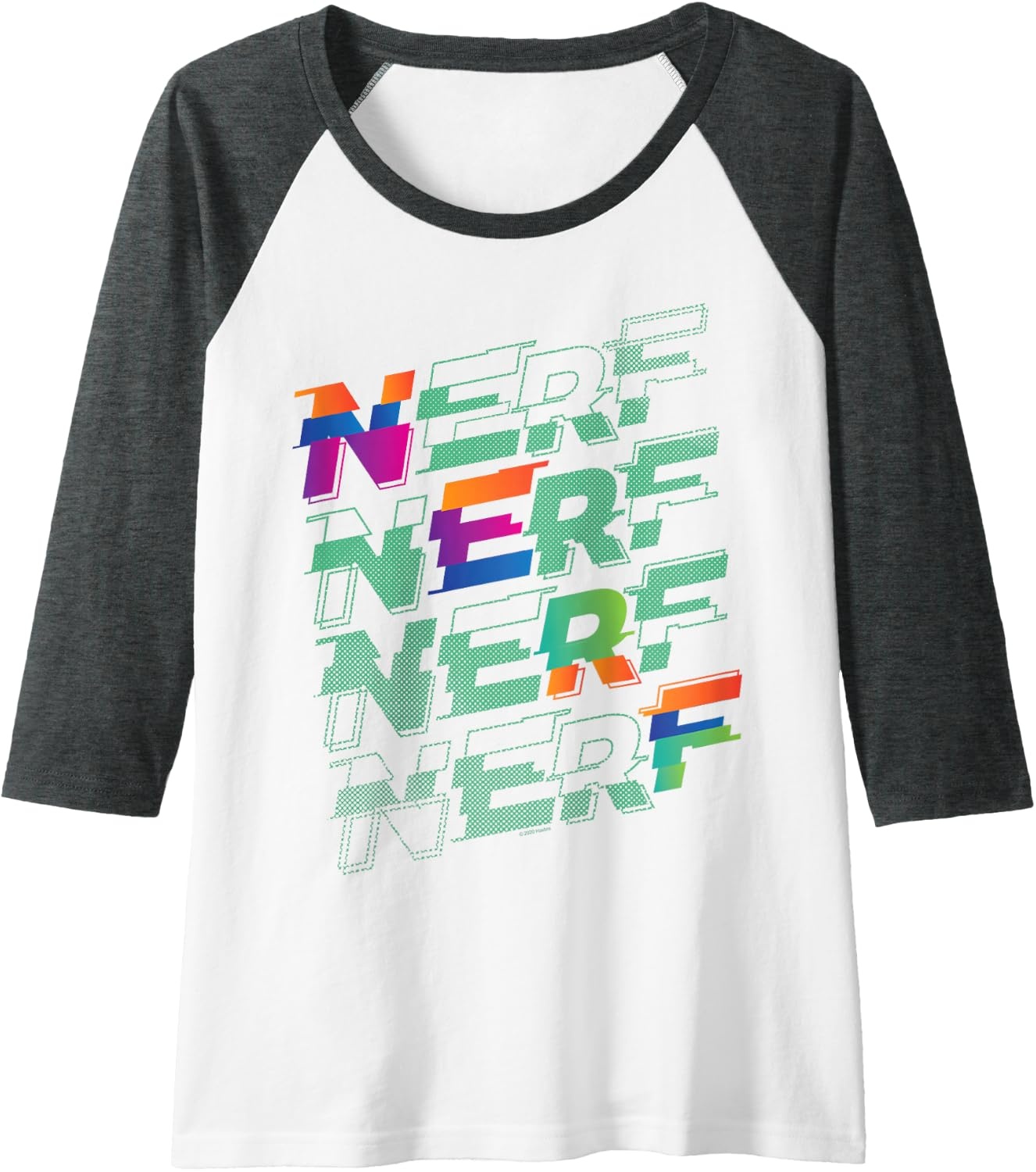 image:imageNerf Glitch Color Logo Stack Raglan Baseball TeeDark Heather GreyWhite