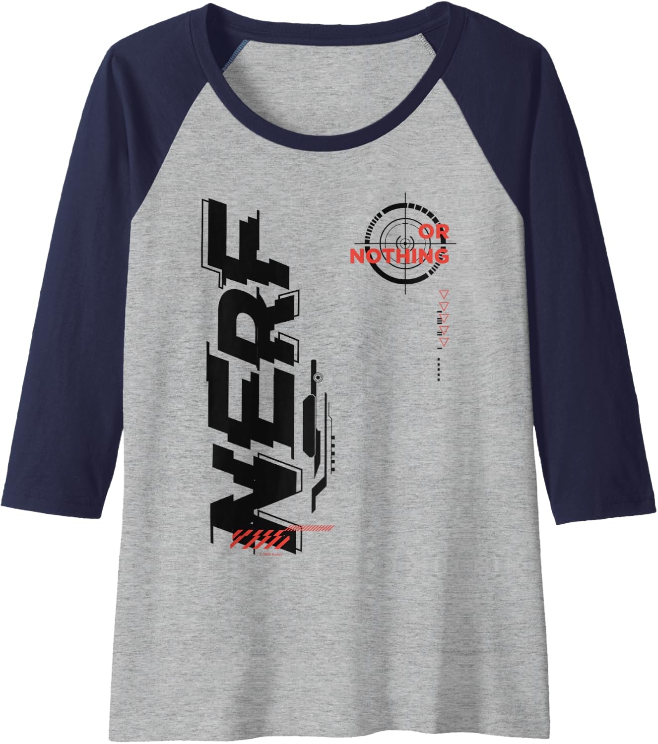 image:imageNerf Its Nerf Or Nothing Target Bullseye Side Graphic Raglan Baseball TeeNavy BlueAthletic Heather