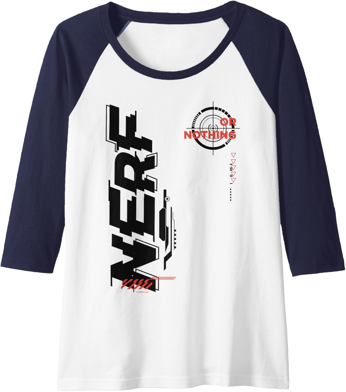 image:imageNerf Its Nerf Or Nothing Target Bullseye Side Graphic Raglan Baseball TeeNavy BlueWhite