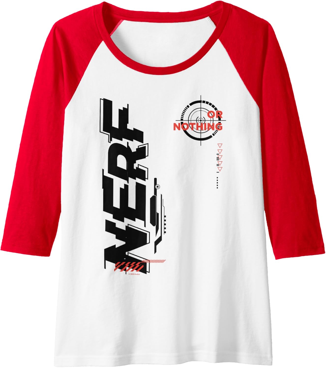 image:imageNerf Its Nerf Or Nothing Target Bullseye Side Graphic Raglan Baseball TeeRedWhite