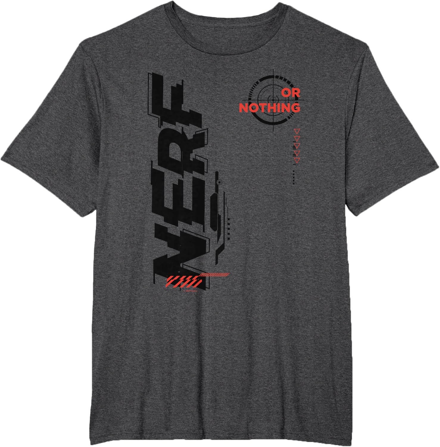 image:imageNerf Its Nerf Or Nothing Target Bullseye Side Graphic TShirtDark Heather Grey