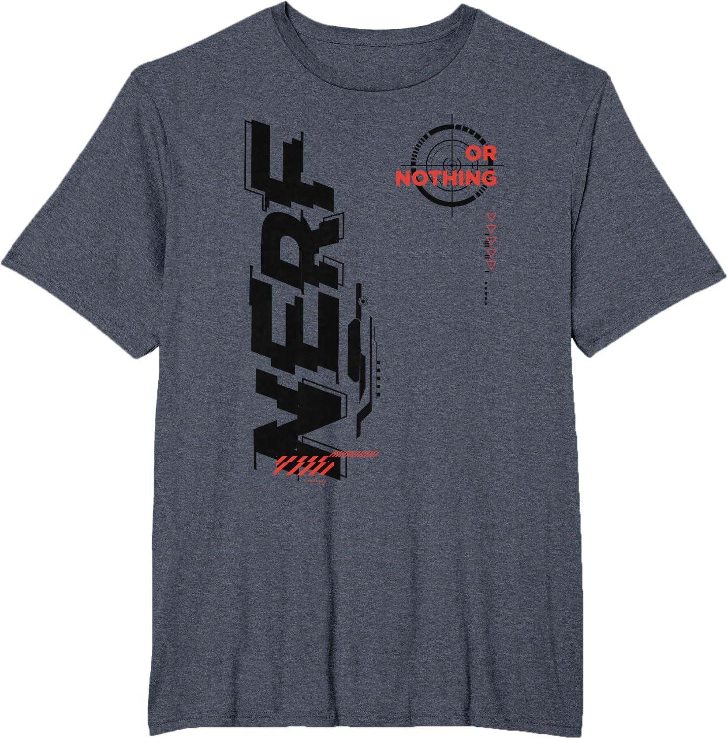 image:imageNerf Its Nerf Or Nothing Target Bullseye Side Graphic TShirtHeather Blue