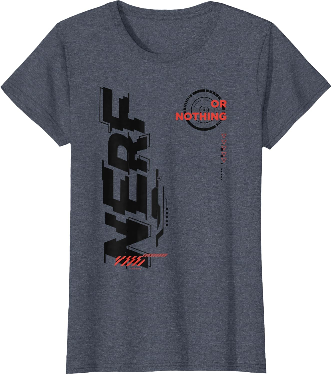 image:imageNerf Its Nerf Or Nothing Target Bullseye Side Graphic TShirtHeather Blue