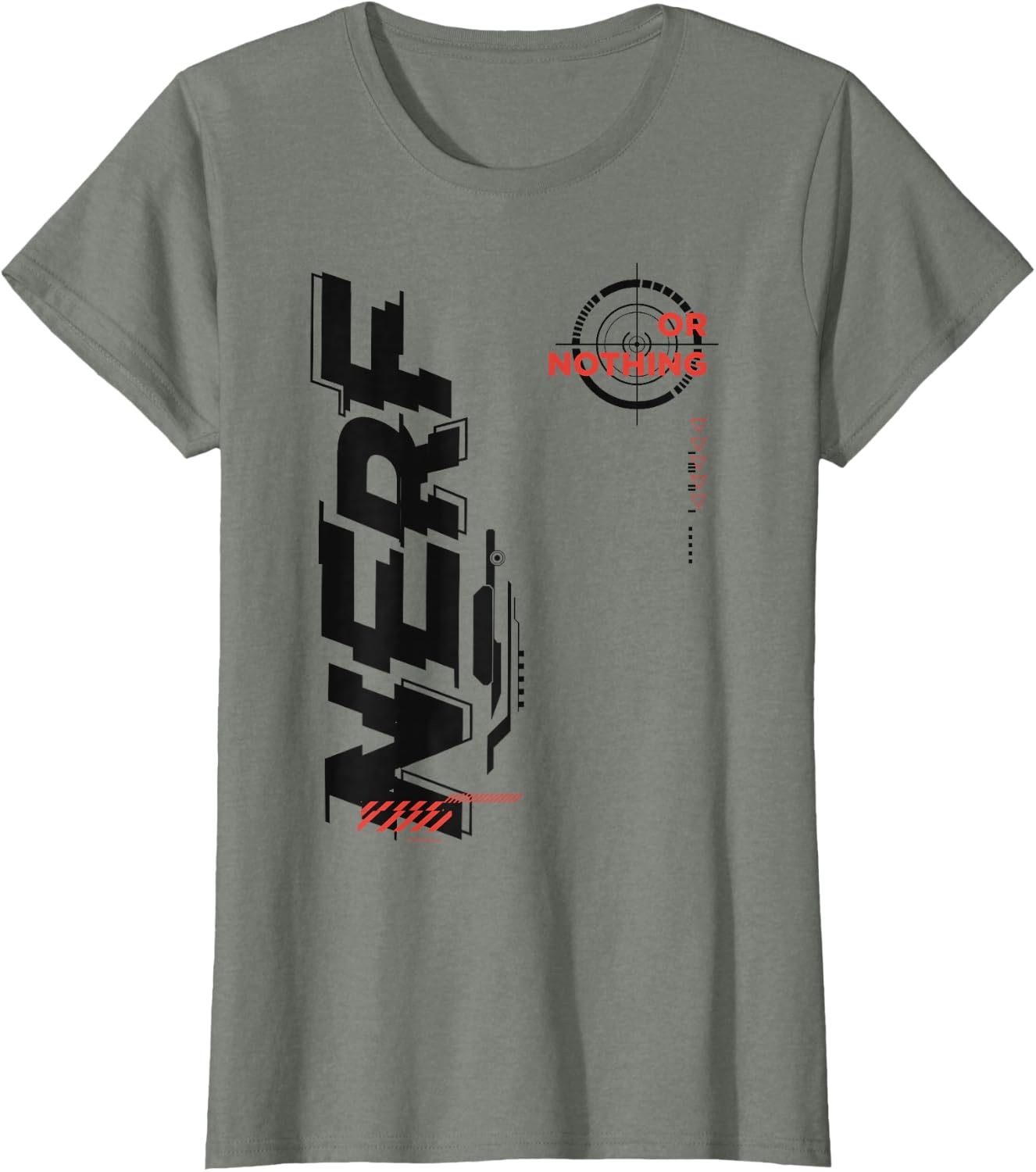 image:imageNerf Its Nerf Or Nothing Target Bullseye Side Graphic TShirtOlive Heather