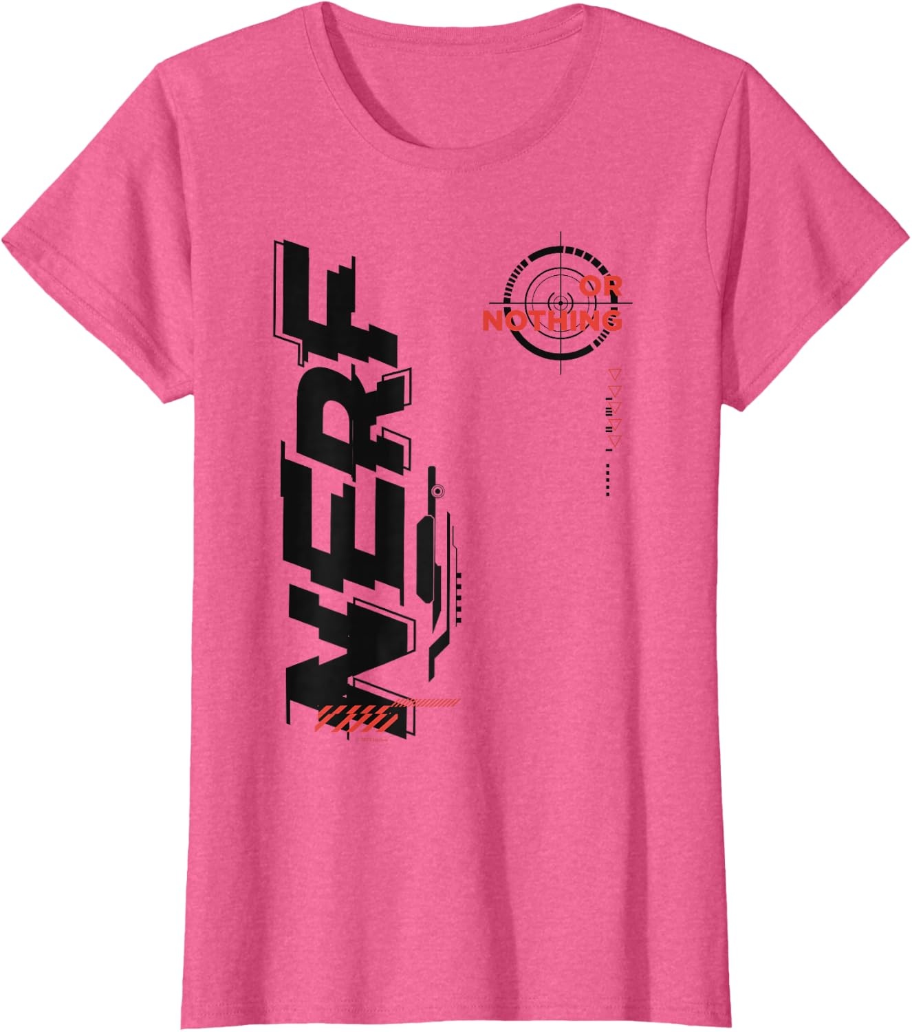 image:imageNerf Its Nerf Or Nothing Target Bullseye Side Graphic TShirtPink Heather