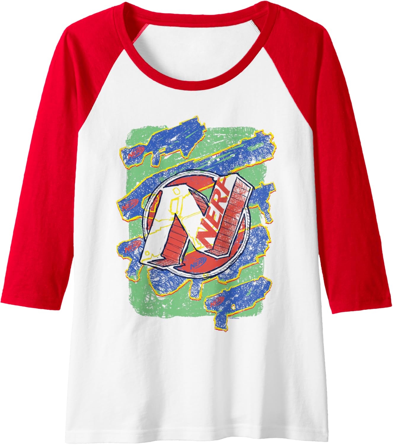 image:imageNerf Logo Blaster Scribbles Raglan Baseball TeeRedWhite