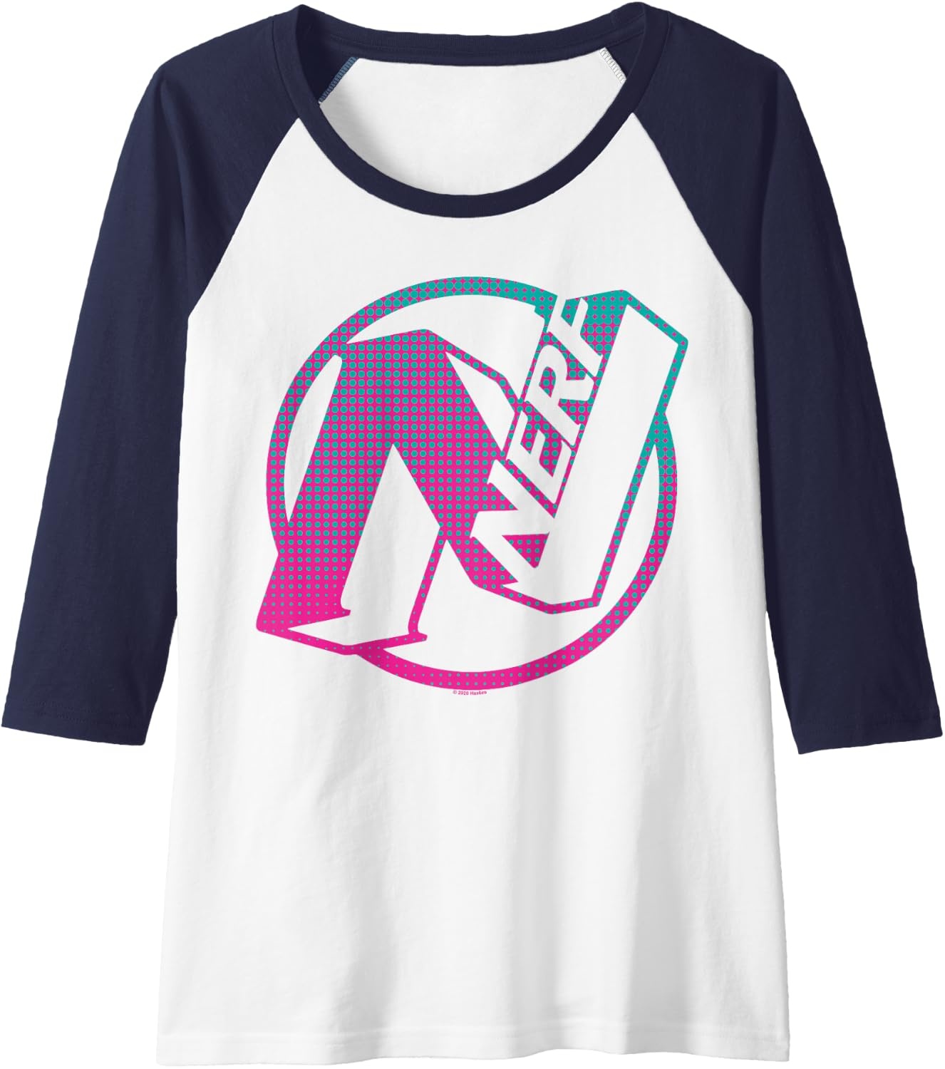 image:imageNerf N Gradient Comic Style Logo Raglan Baseball TeeNavy BlueWhite